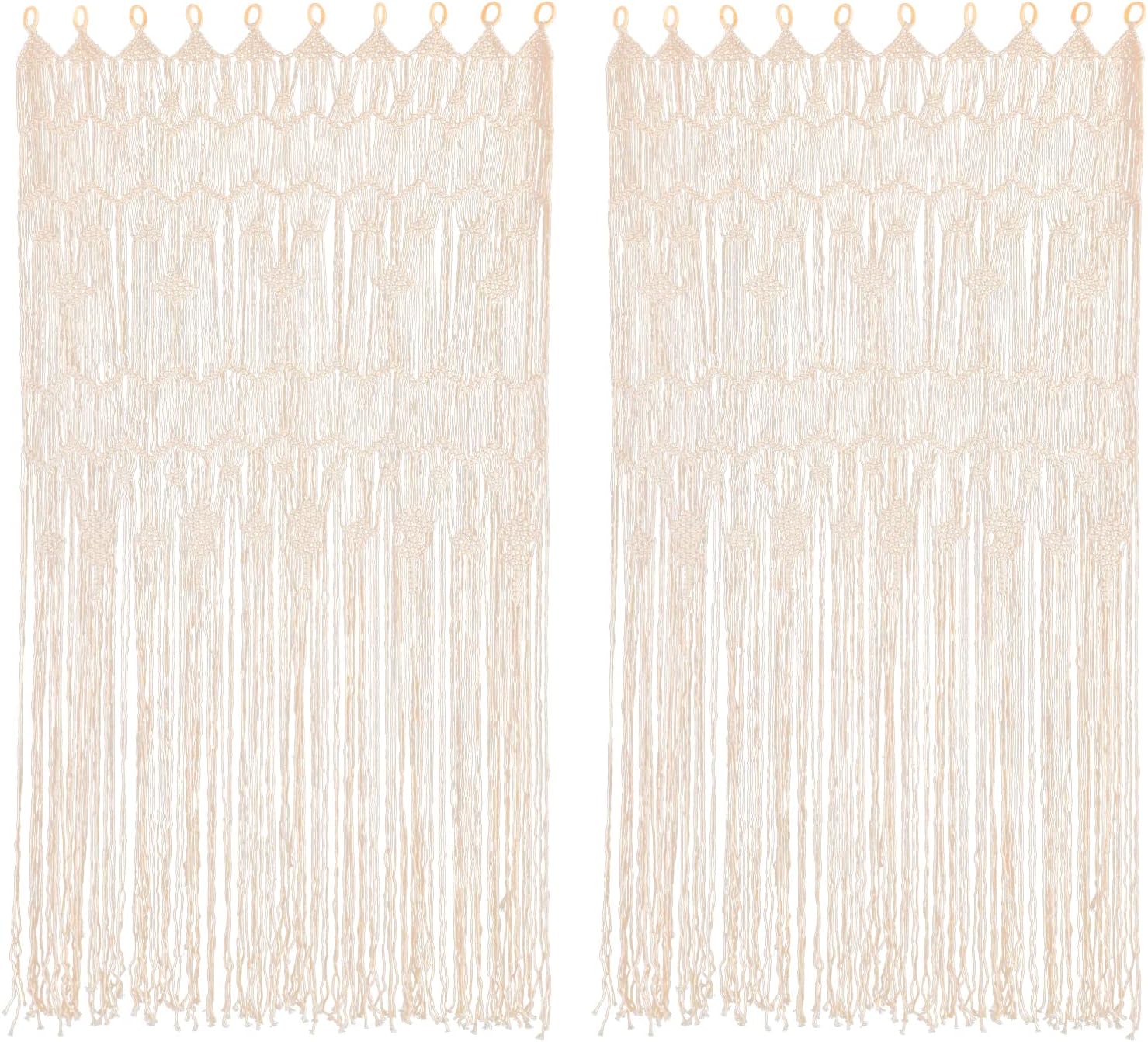 Macrame Door Curtains 2 Pcs Beige Tassel Boho Decor