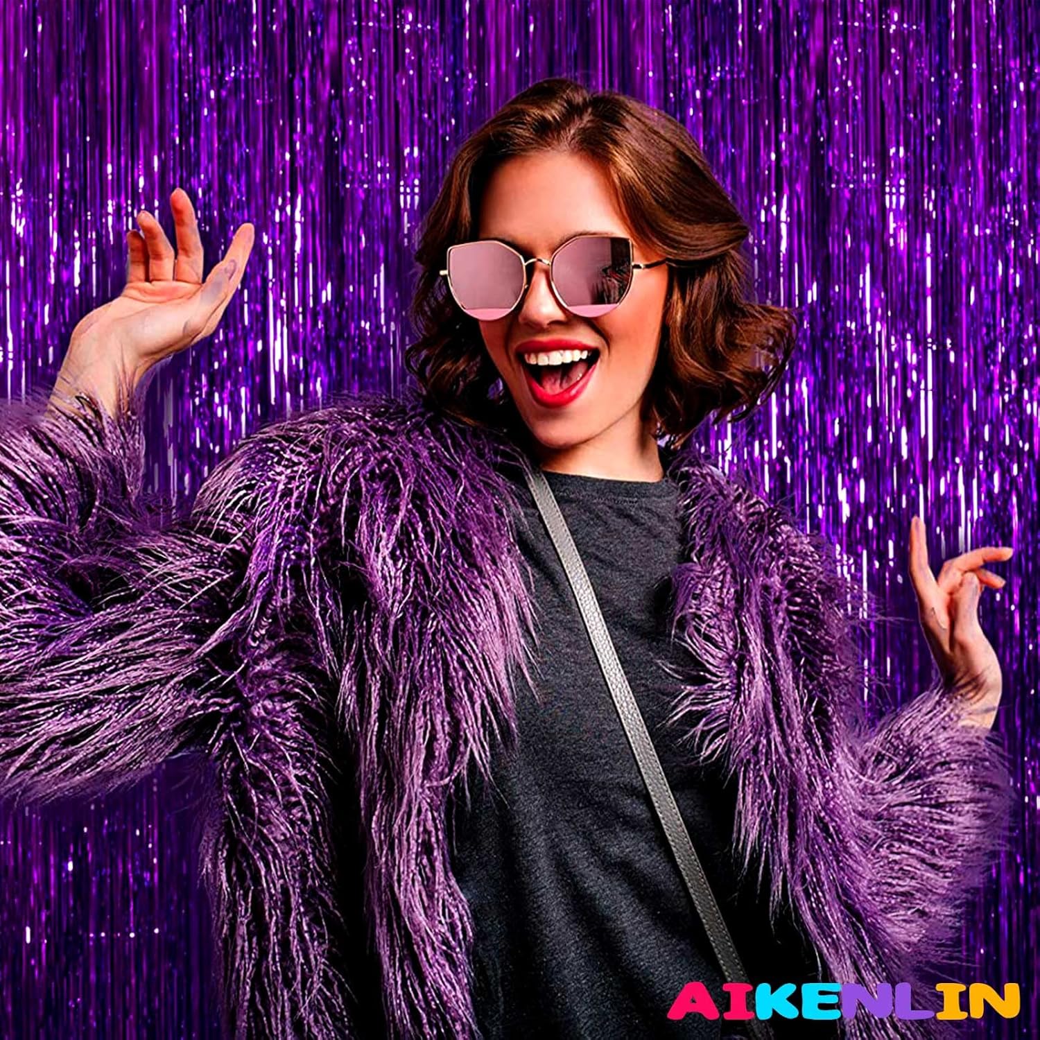 4 Pack Purple Foil Fringe Curtains for Party Backdrops
