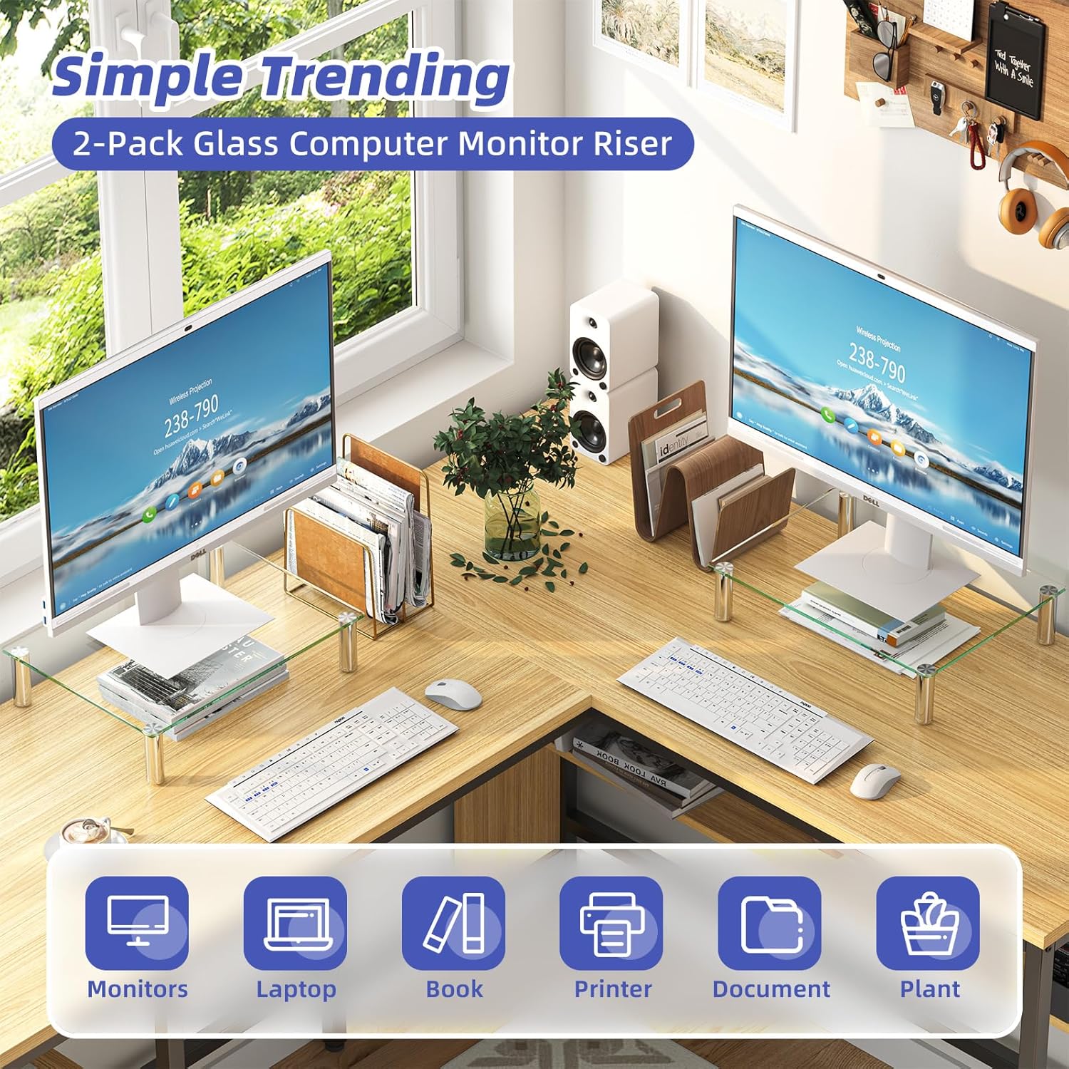 Simple Trending 2 Pack Monitor Stand with Height Adjust and Tempered Glass
