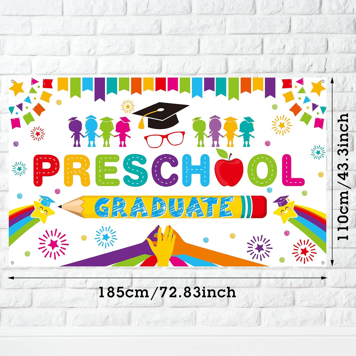Tudomro Preschool Graduation Backdrop Banner 728 x 433 in White
