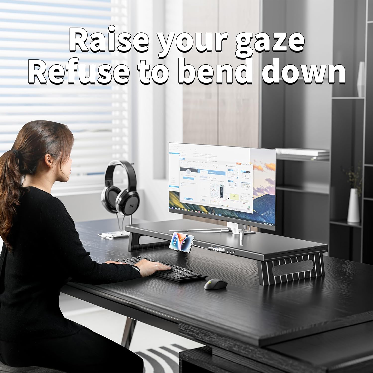 All-Metal Foldable Monitor Stand with Phone Holder