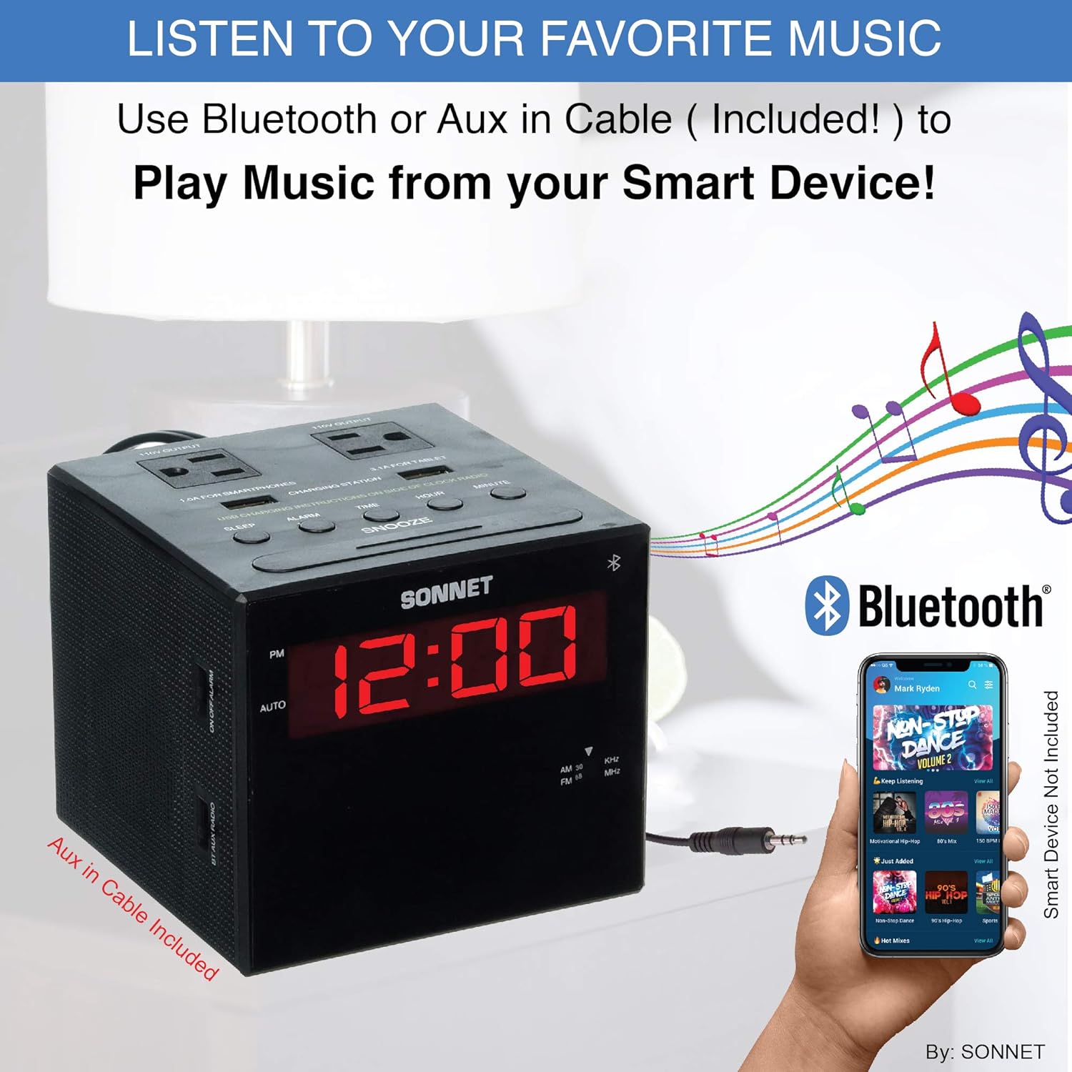 Sonnet Alarm Clock Charging Station with Bluetooth and AMFM Radio