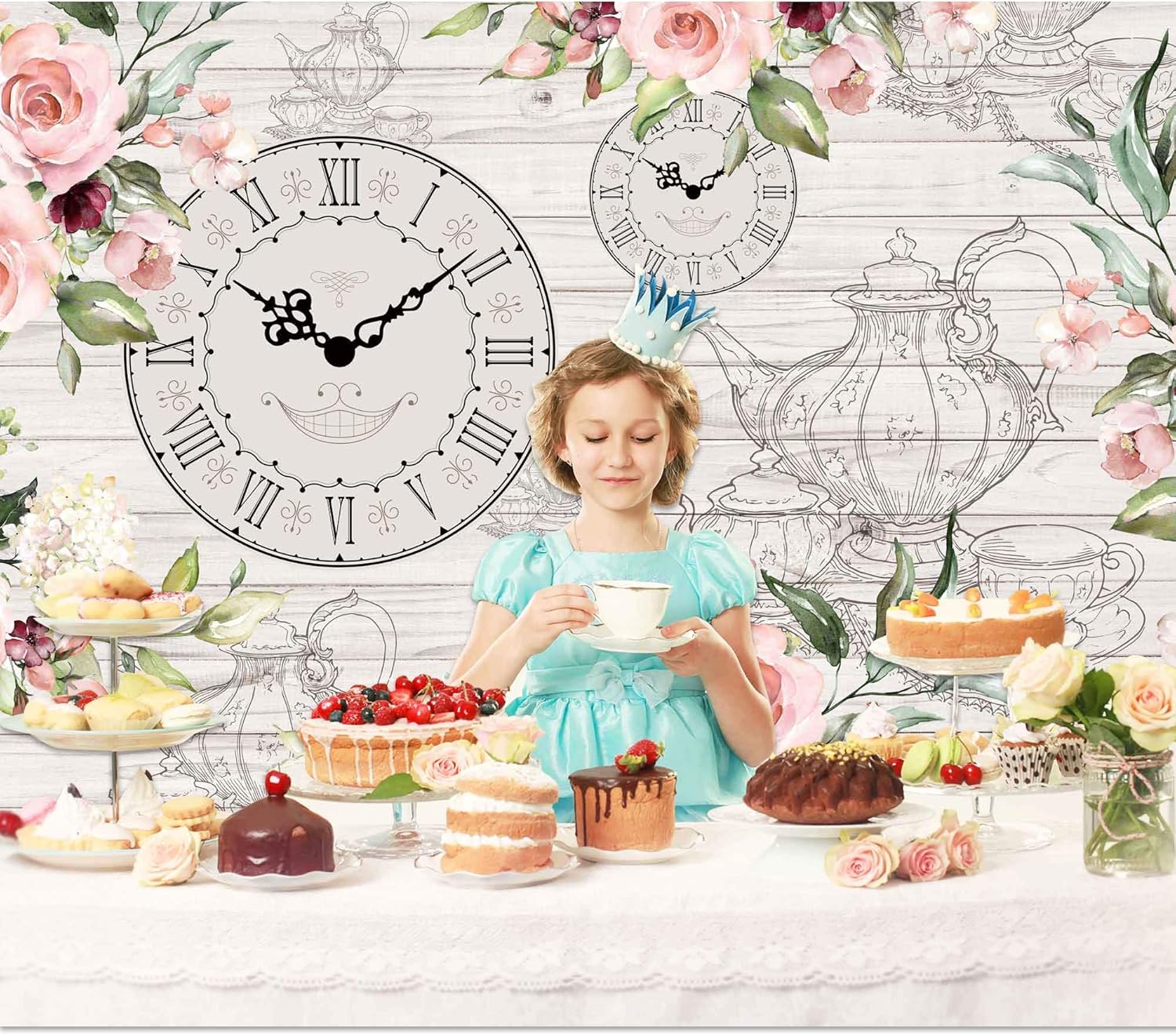 LIVUCEE 7x5ft Polyester Rustic Floral Backdrop for Parties and Photo Booths