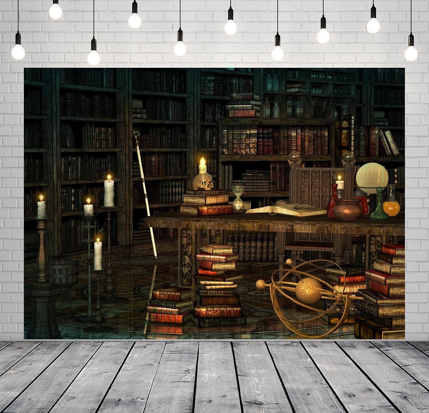BELECO 7x5ft Medieval Library Backdrop for Halloween Party Decorations