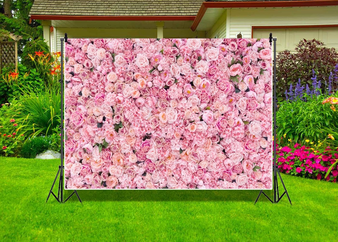 Pink Flowers Backdrop for Spring Tea Party and Birthday Events