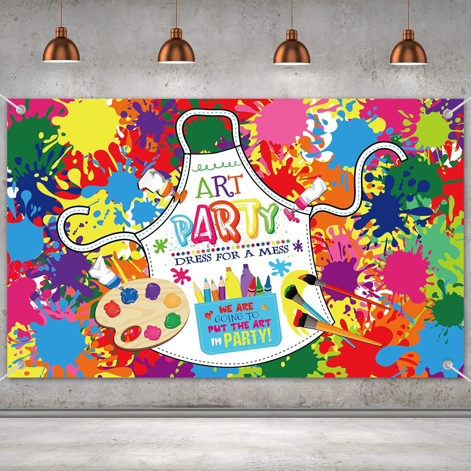 Art Paint Party Backdrop with Hanging Ribbon