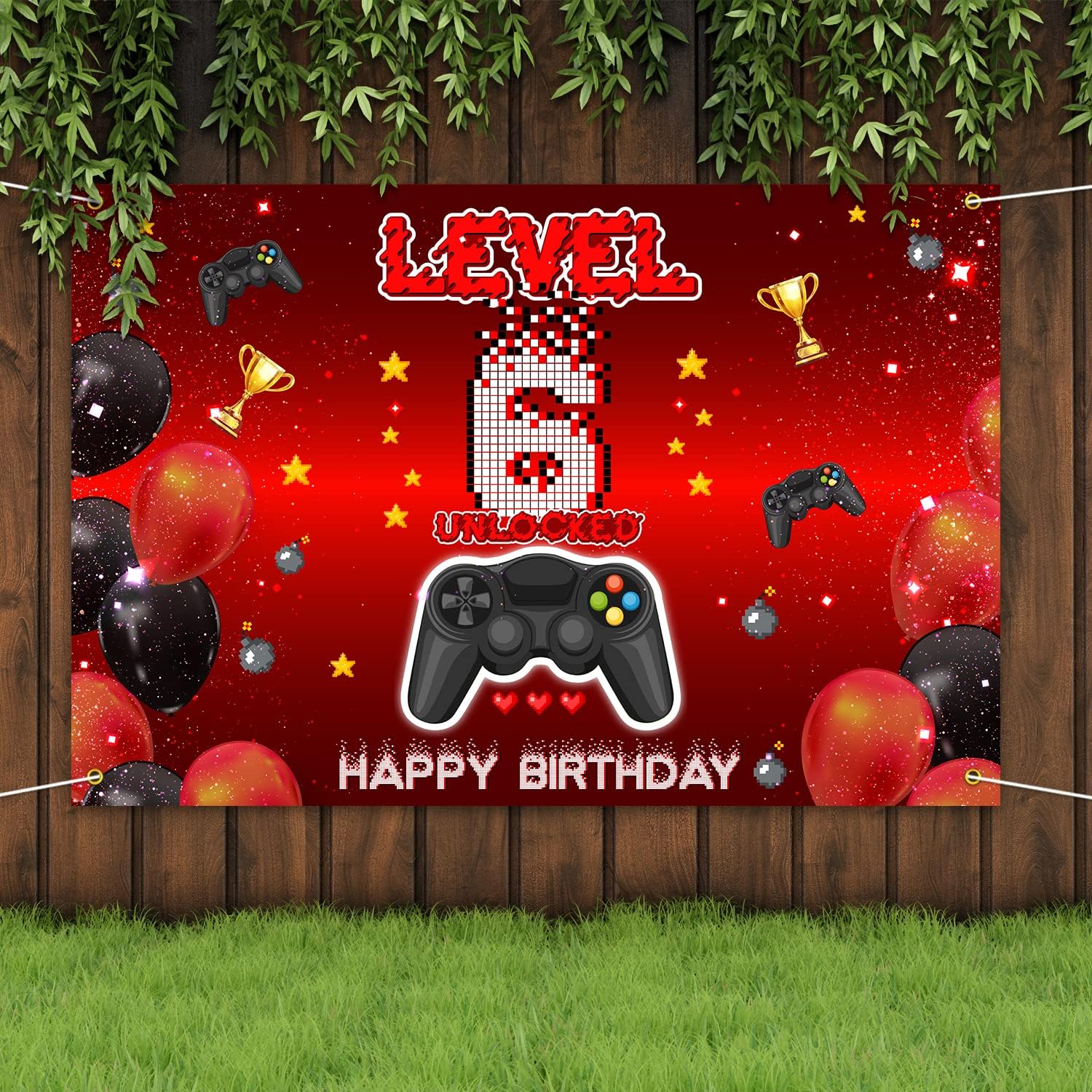 Level 6 Unlocked Birthday Backdrop Banner Decor