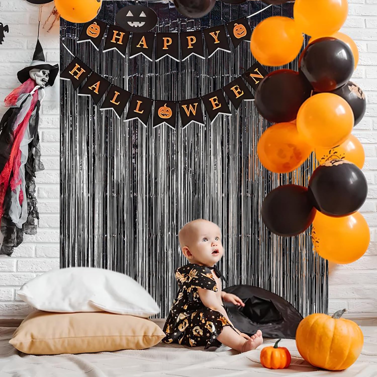 Braveshine Black Halloween Party Foil Curtains 2 Pack