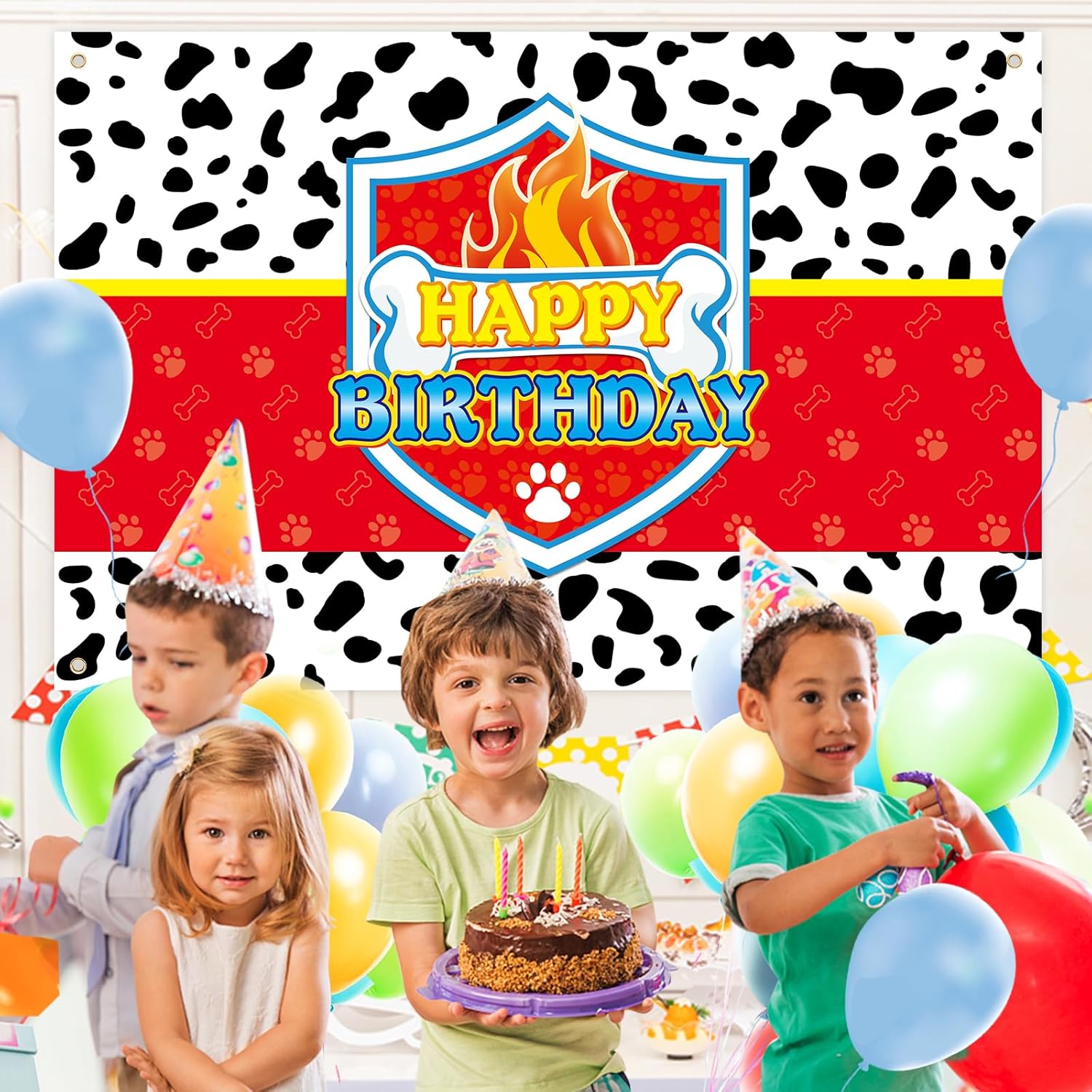 5x3ft Red Dog Paw Birthday Party Decor Backdrop