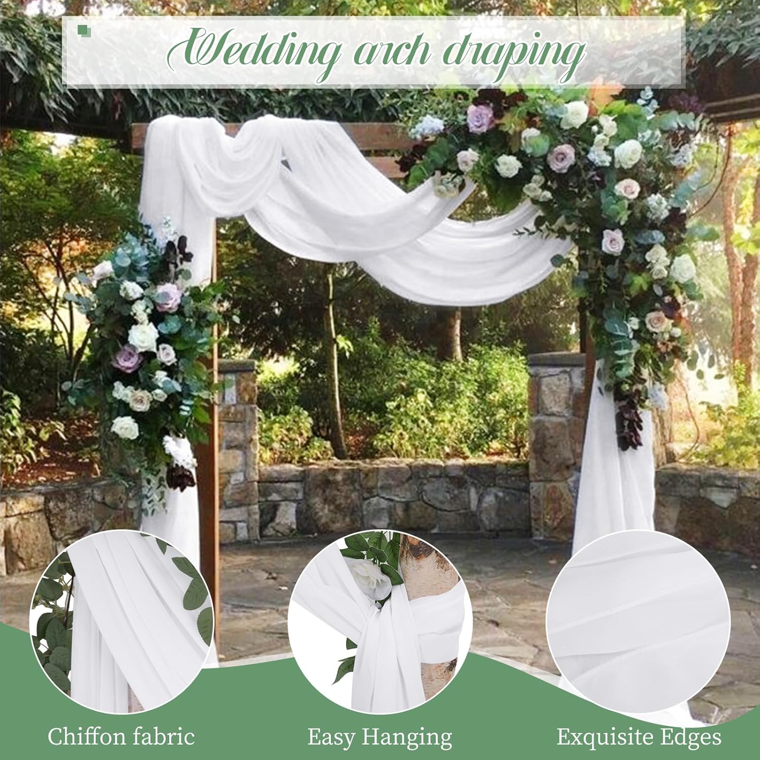 4 Panels White Polyester Wedding Arch Draping Fabric 28x20 Feet Each