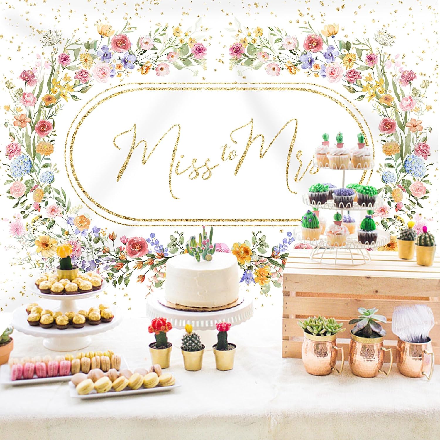 Miss to Mrs Floral Bridal Shower Backdrop 7x5ft