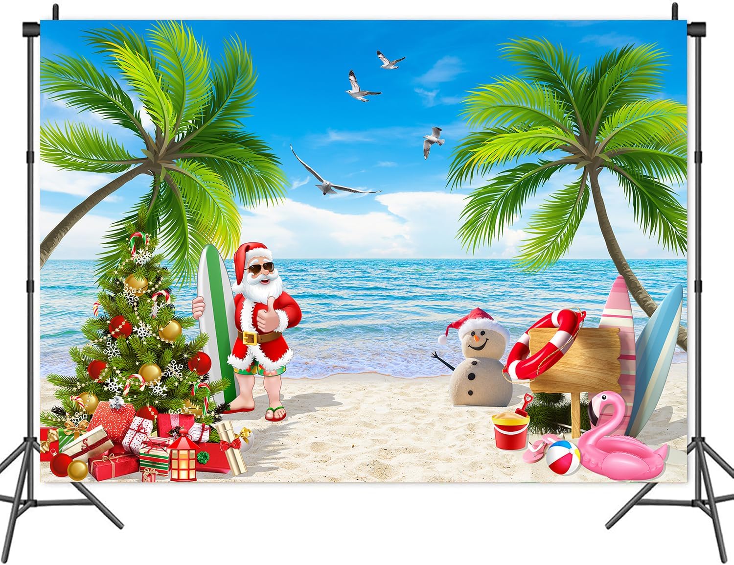 8x6 FT Summer Beach Christmas Party Backdrop
