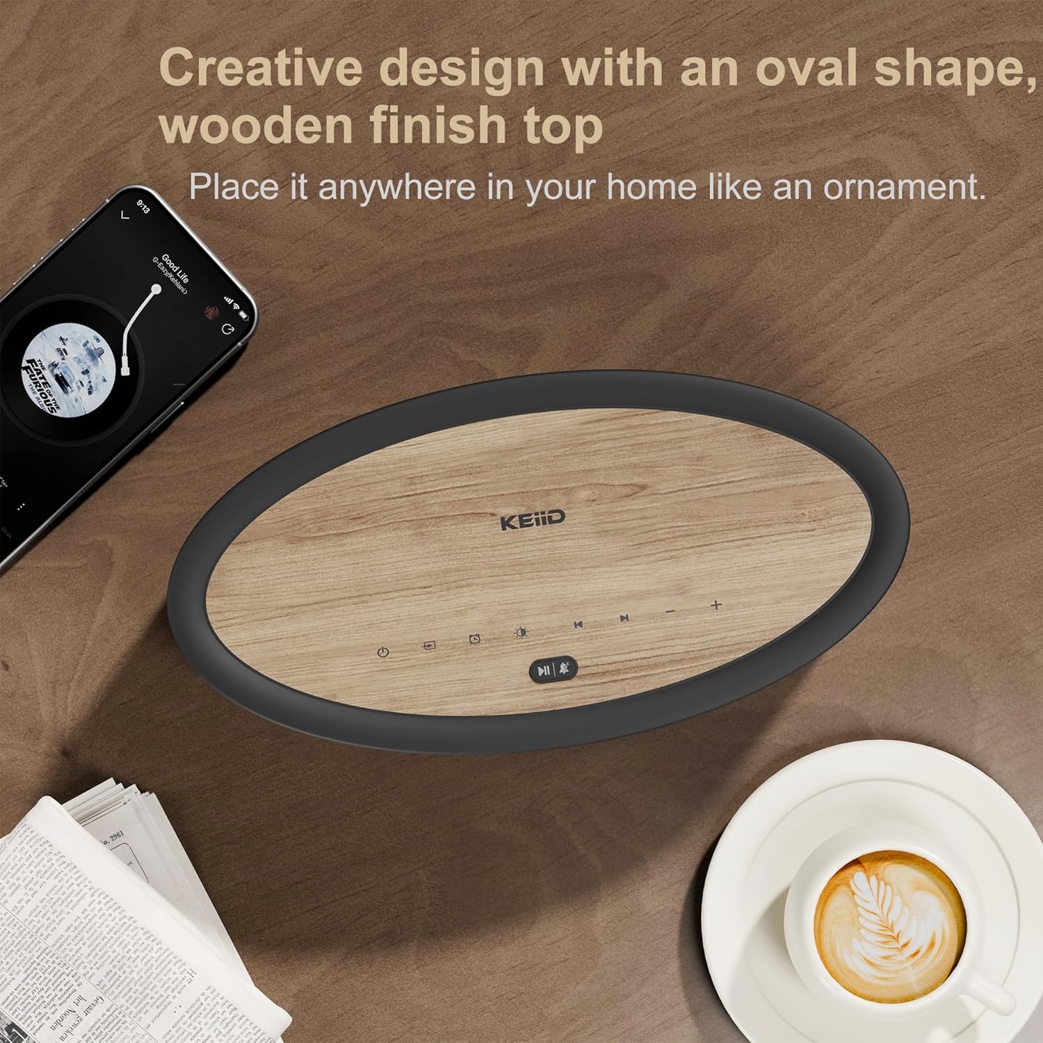 KEiiD Bluetooth Clock Radio Speaker with Dual Alarms and FM Radio