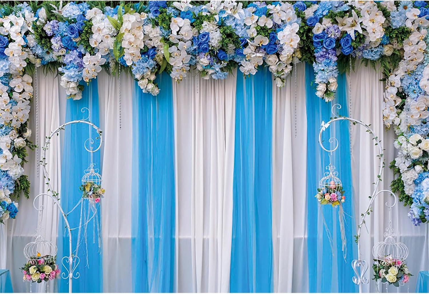 10x8ft White and Blue Tulle Wedding Backdrop