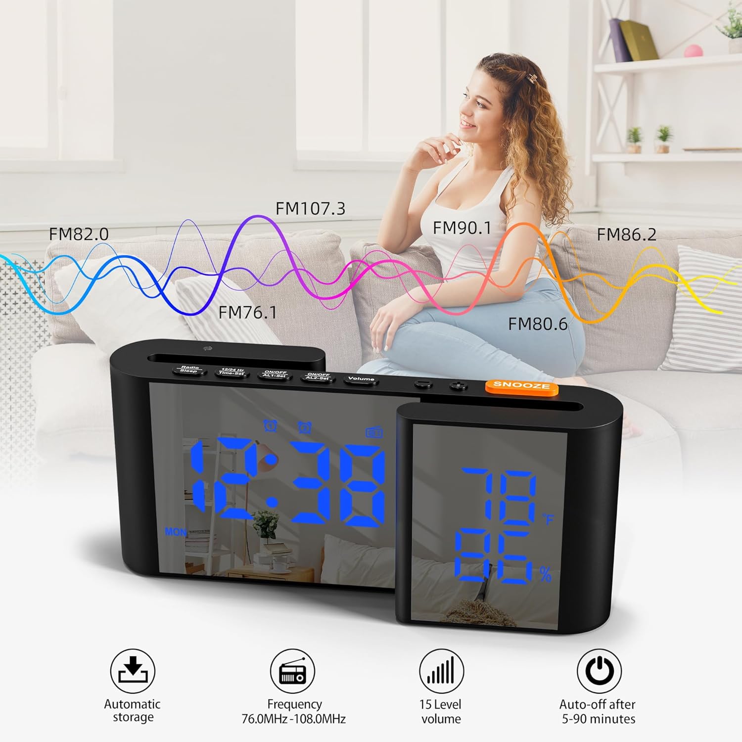 Vauno Alarm Clock Radio with USB Port and Bright Display