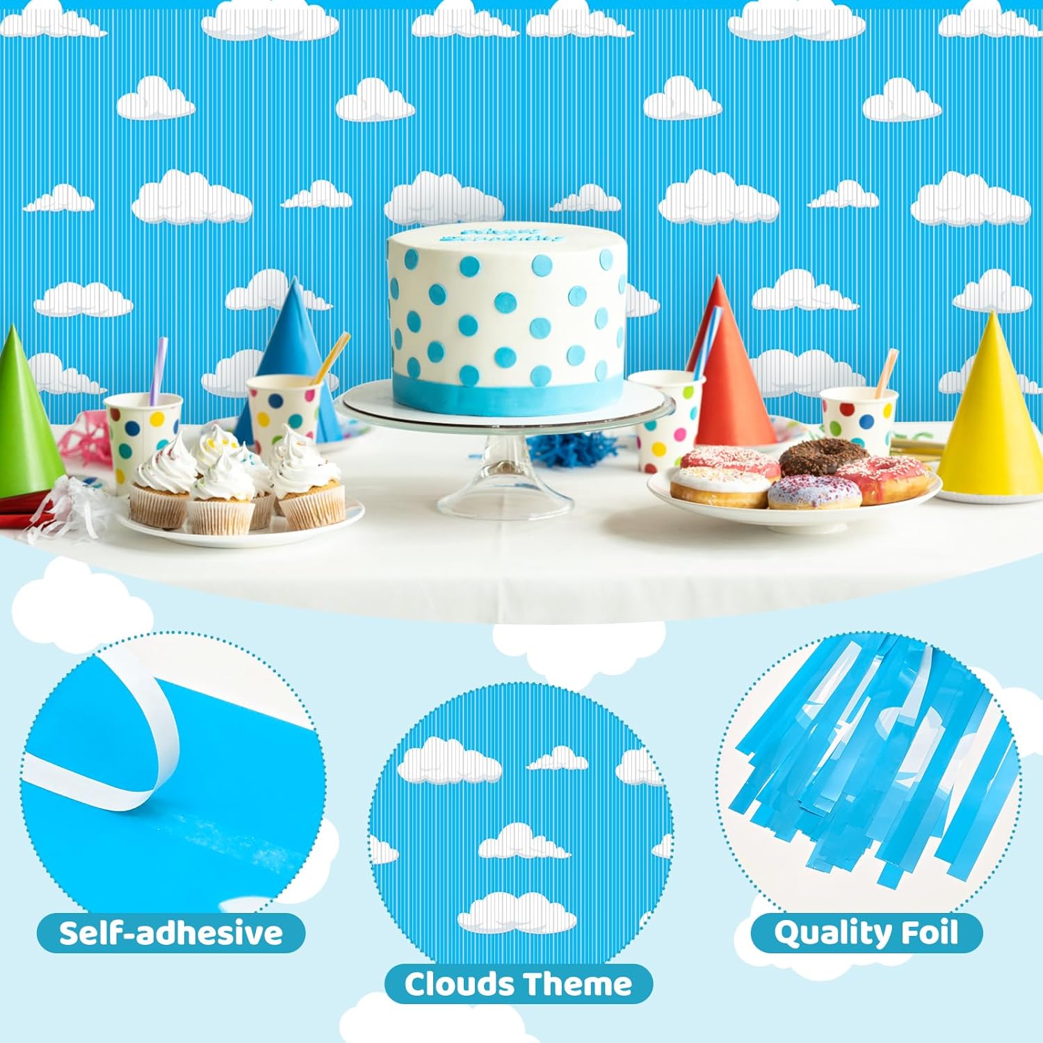 4PCS Blue Sky White Clouds Party Decor Curtains