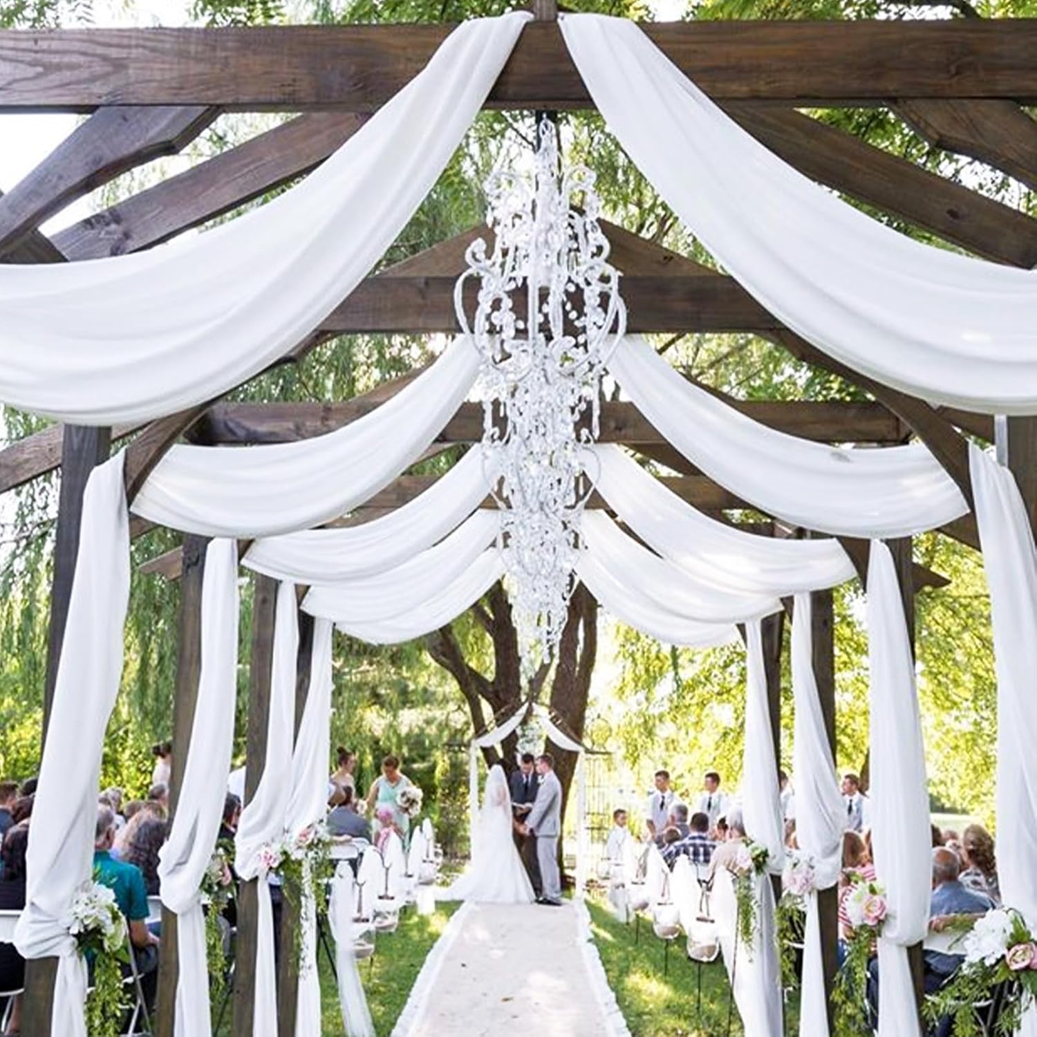 4 Panels White Polyester Wedding Arch Draping Fabric 28x20 Feet Each
