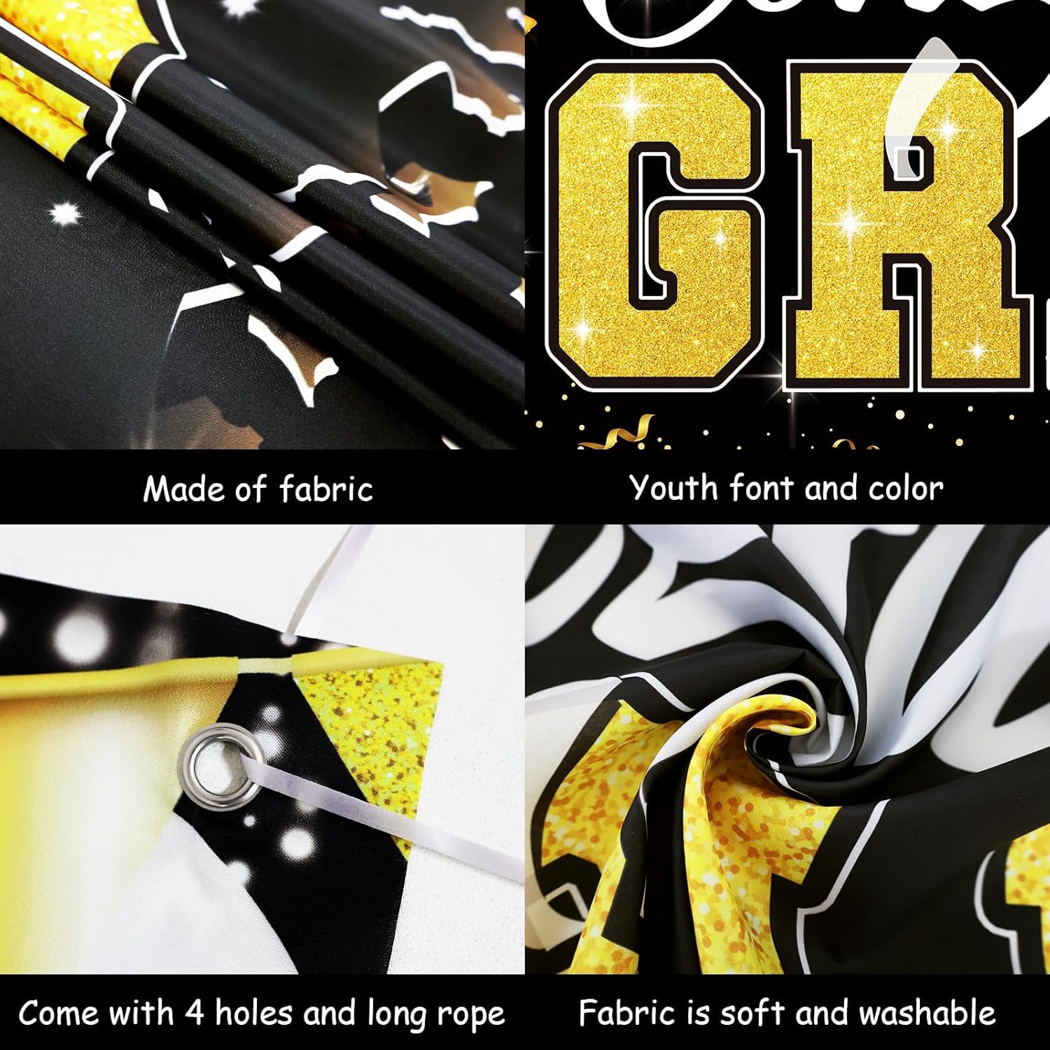 Premium Graduation Backdrop Banner 72x44in Black Gold
