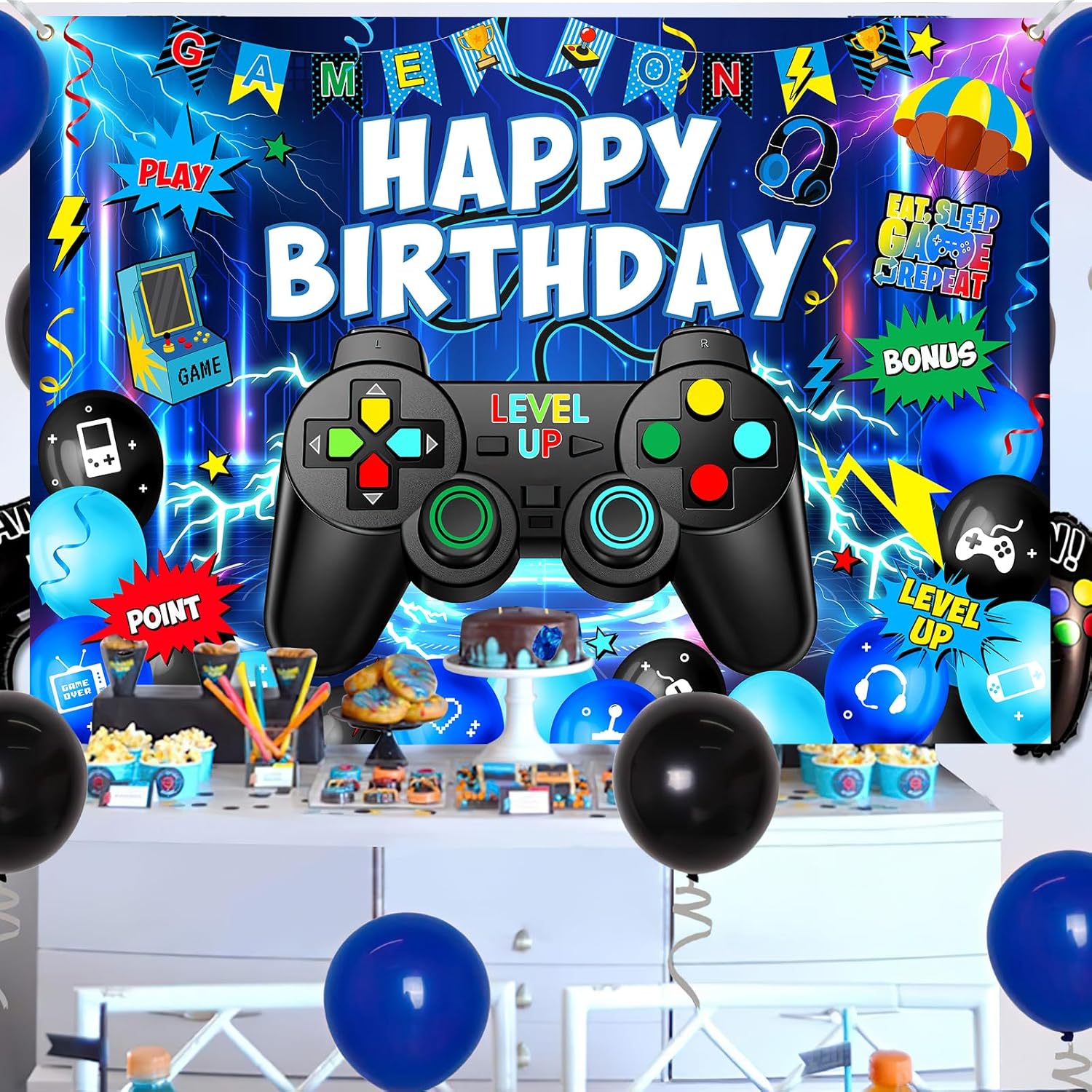 Avezano Gaming Birthday Party Backdrop 7x5ft