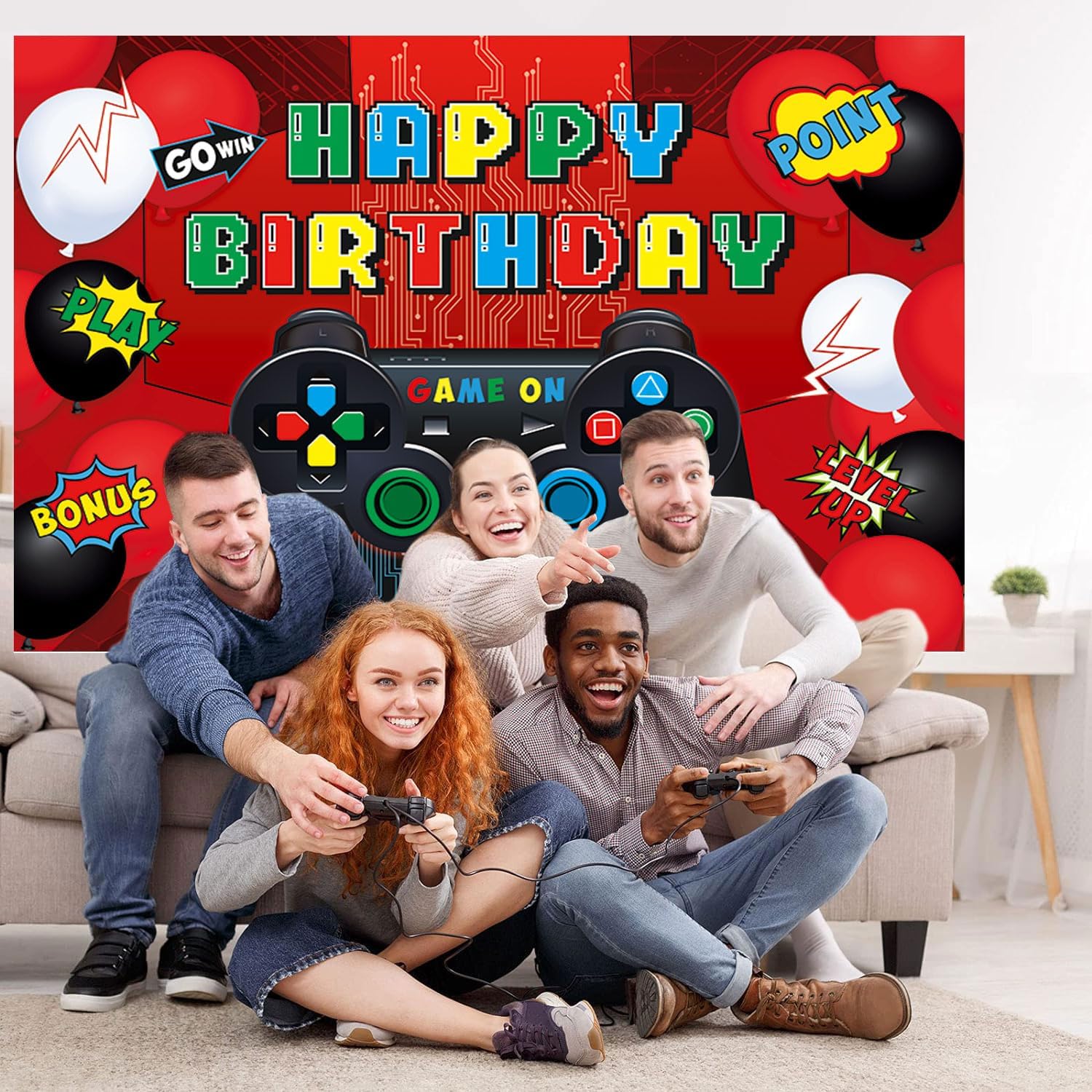 Video Game Birthday Party Backdrop Banner 5x3ft Foldable Gaming Theme