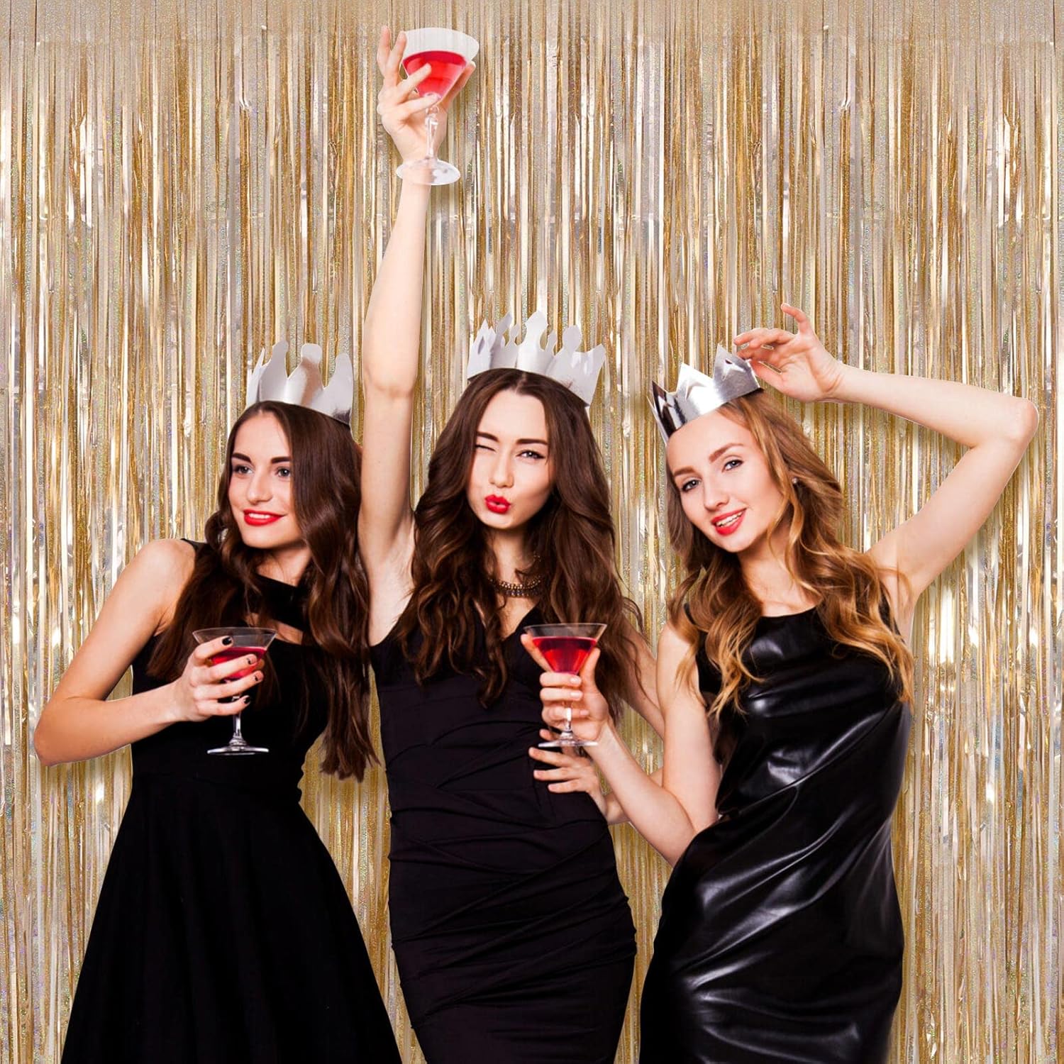Champagne Tinsel Foil Fringe Curtains 2 Pack