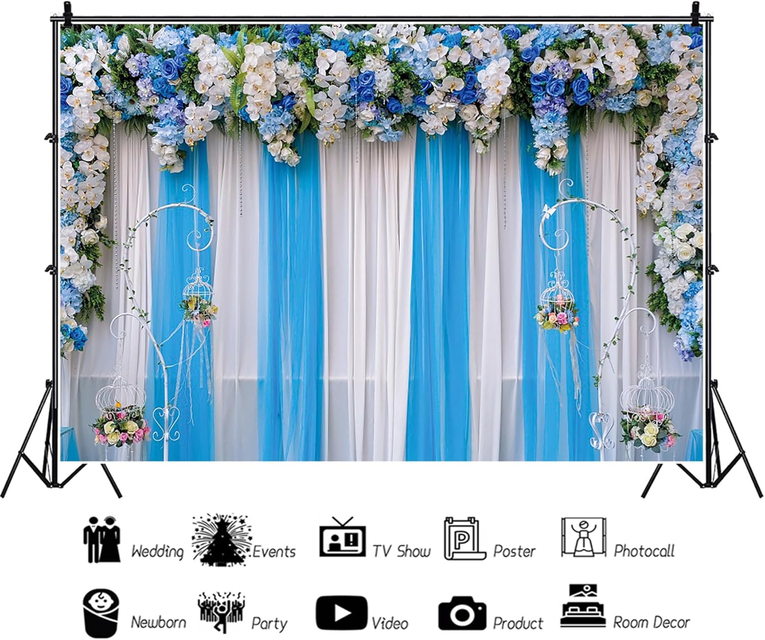 10x8ft White and Blue Tulle Wedding Backdrop
