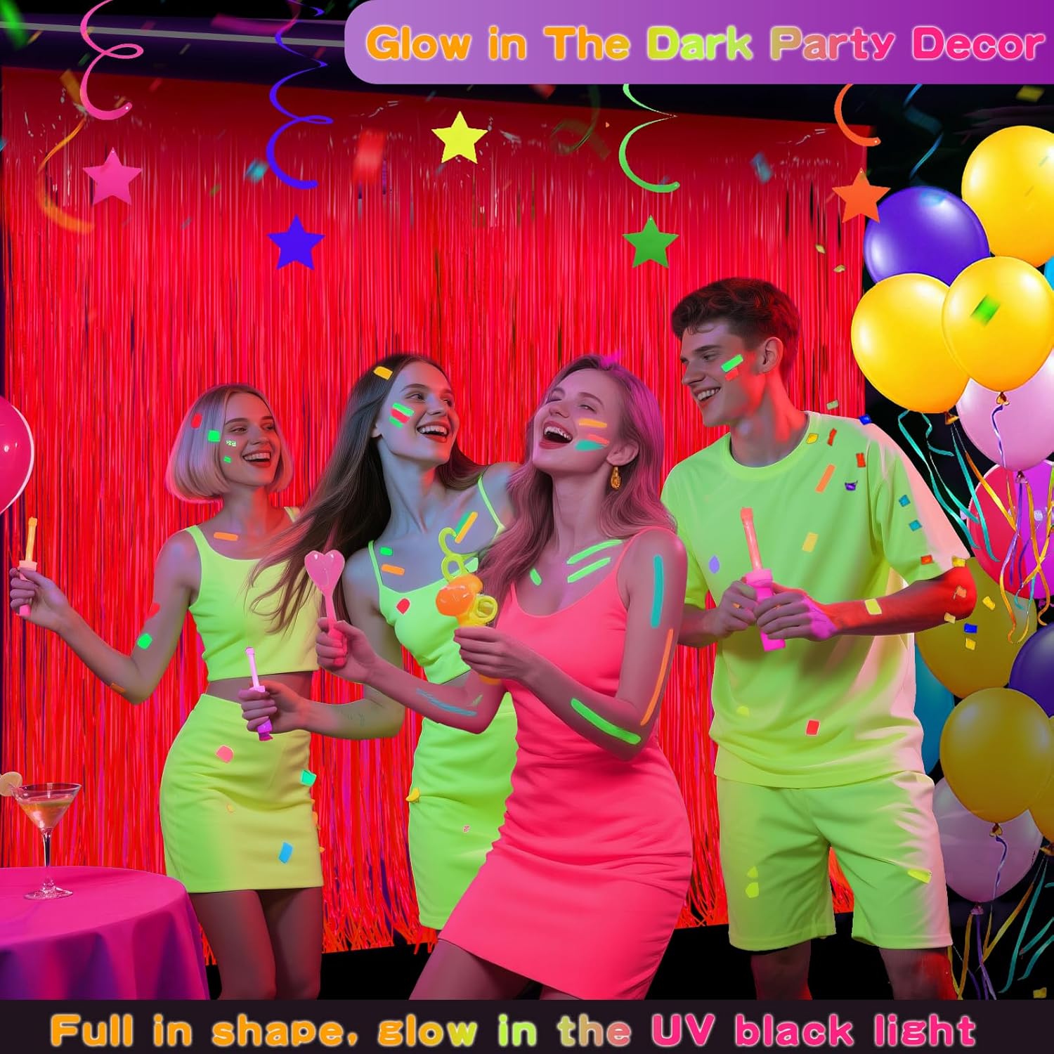 Glow in the Dark Neon Party Decor Curtains 2 Pack