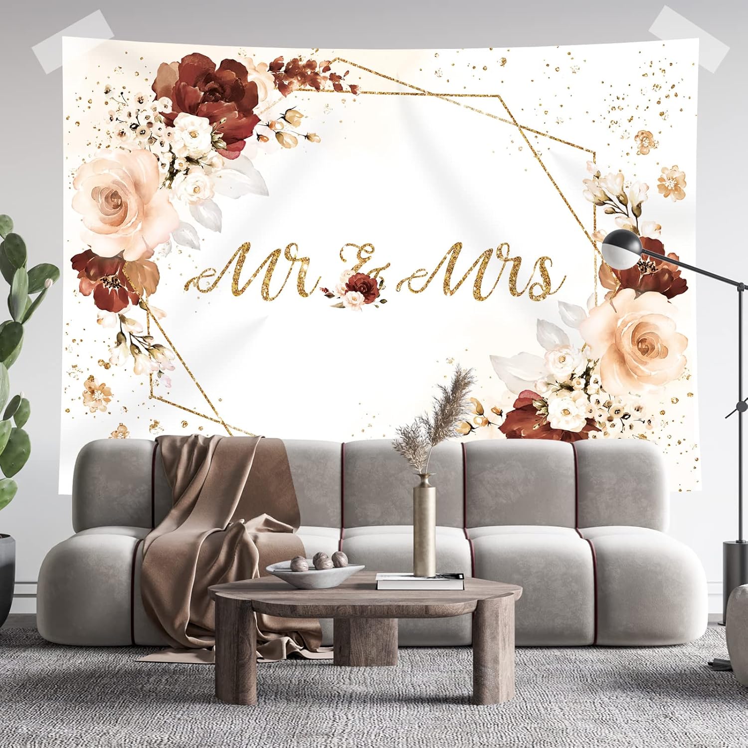 Mr Mrs Engagement Decor Backdrop 7x5ft Pink Floral Wedding