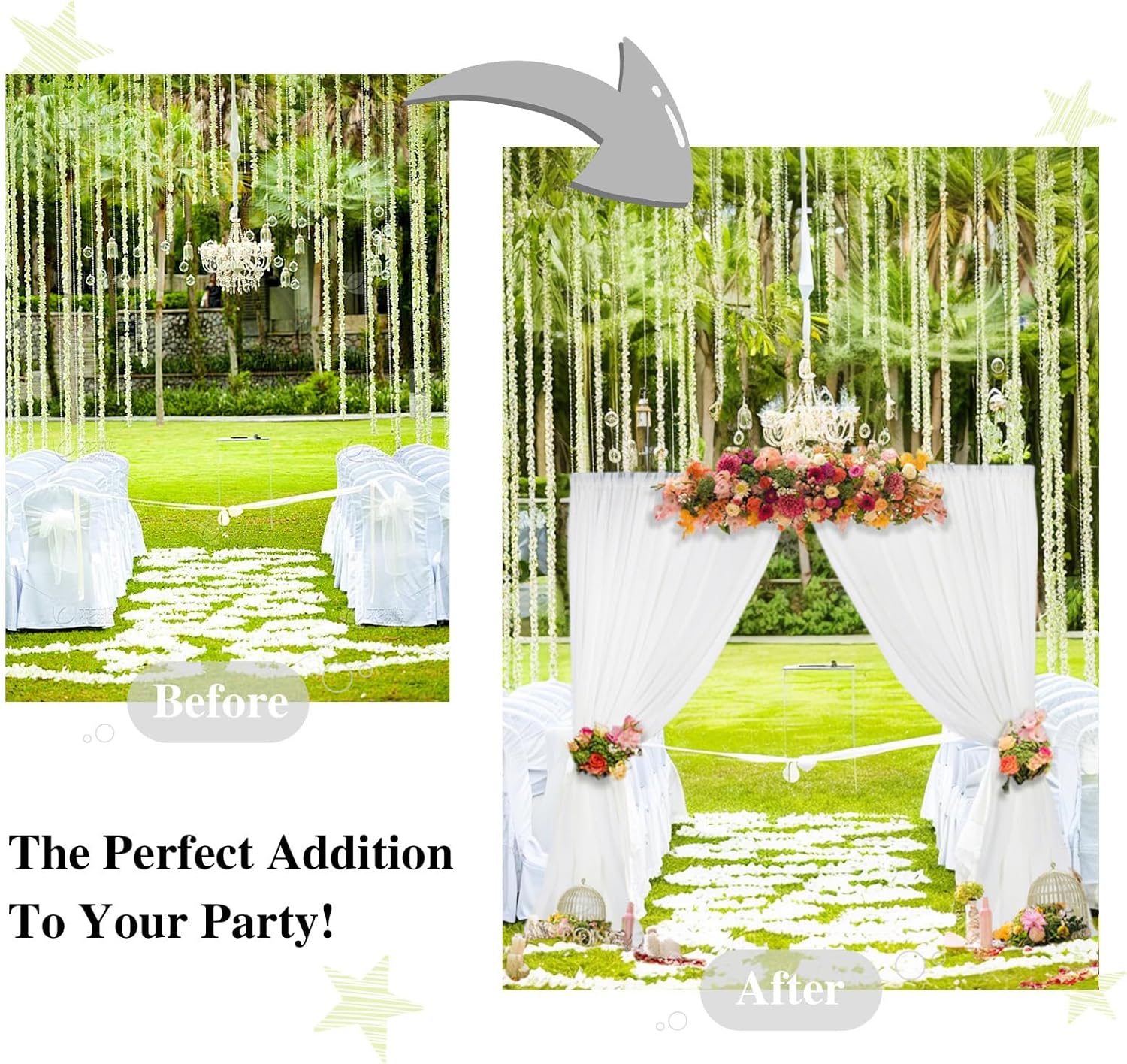 DUOBAO White Chiffon Backdrop Curtain 2 Panels 29x120 Inches