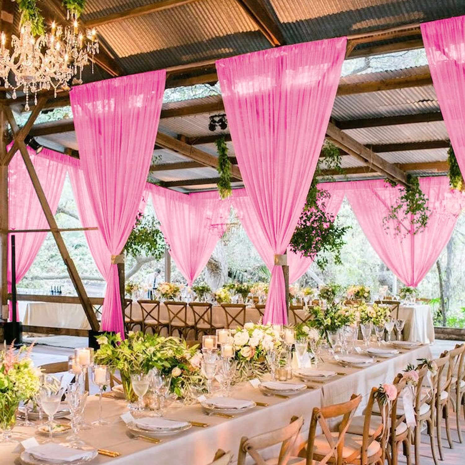 MODFUNS Pink Chiffon Ceiling Drapes 2 Panels 5x20 FT for Wedding Backdrop
