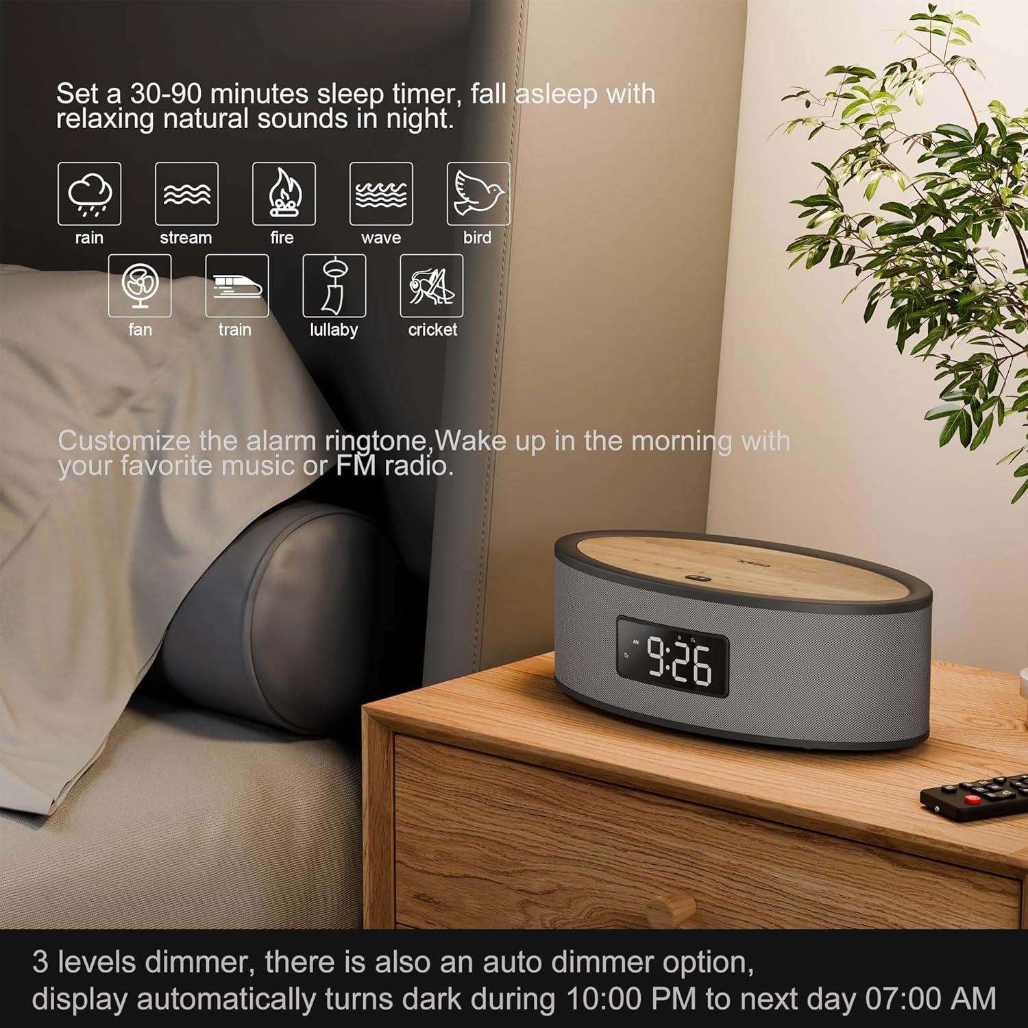 KEiiD Bluetooth Clock Radio Speaker with Dual Alarms and FM Radio