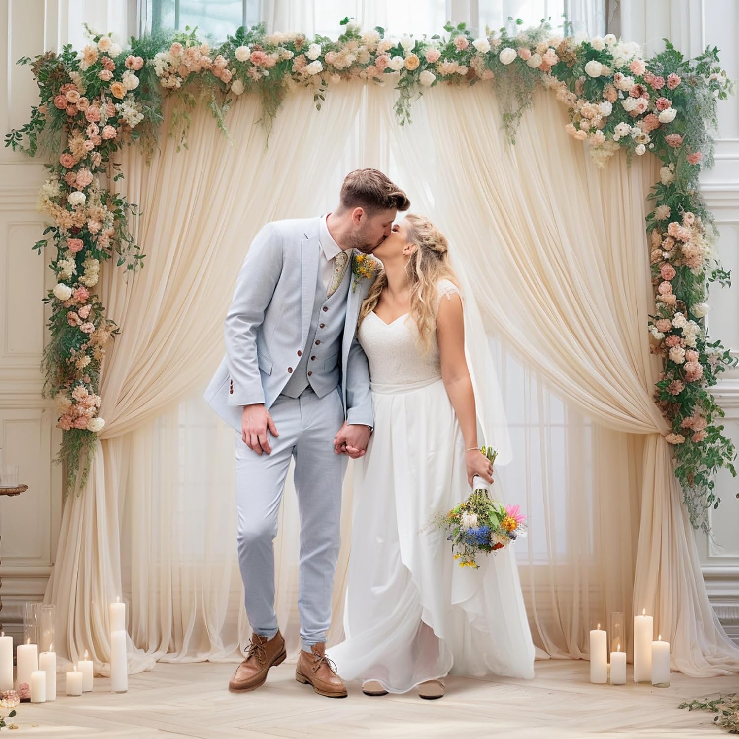 20ft X 10ft Champagne Tulle Backdrop for Parties and Weddings
