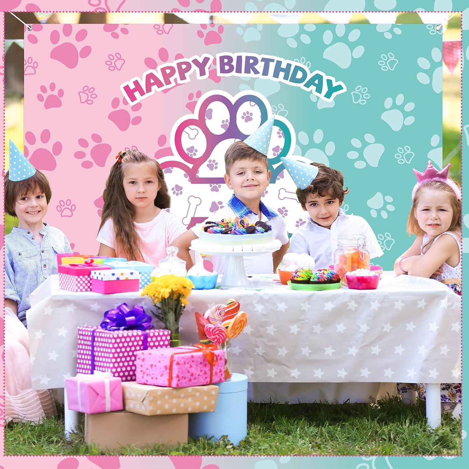 Newwiee Dog Paw Birthday Backdrop Banner