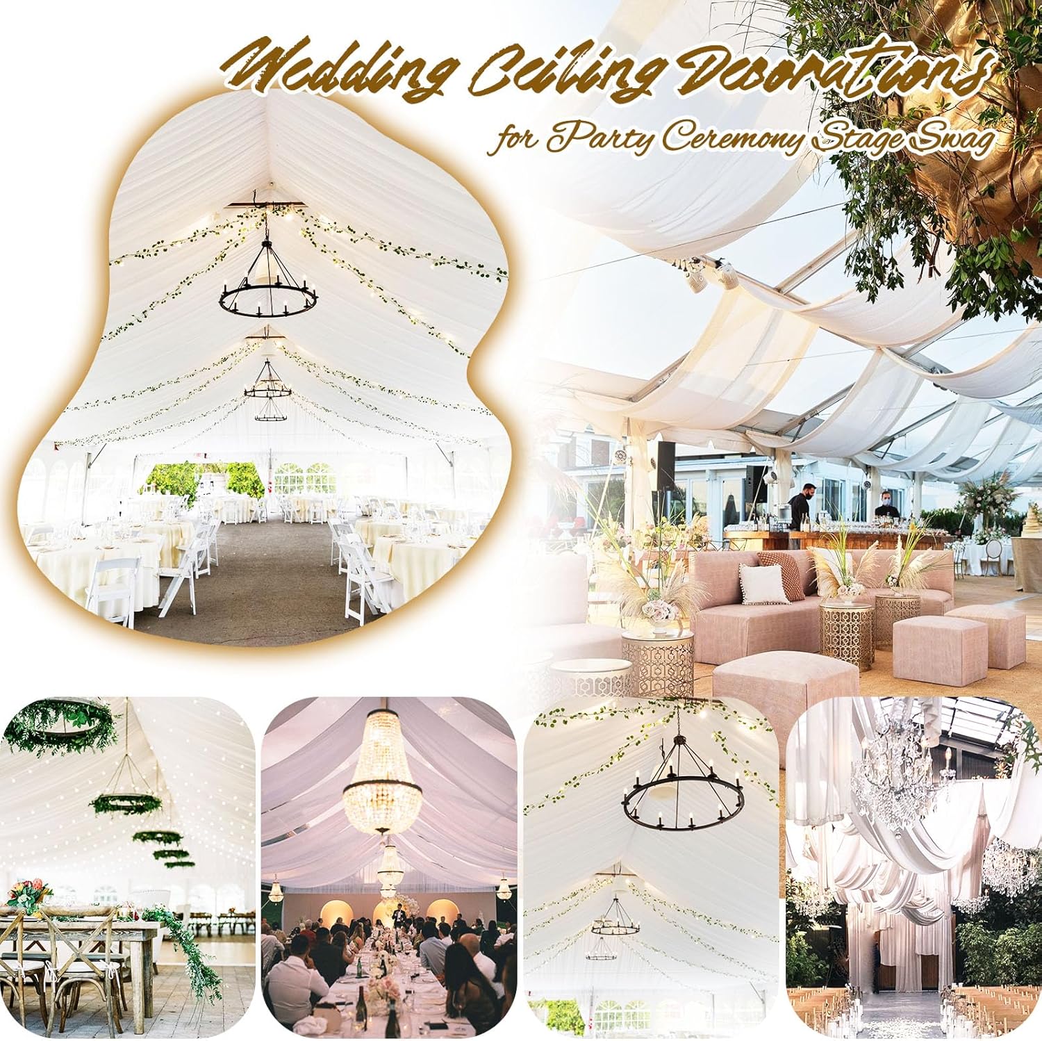 6 Panels White Ceiling Drapes for Wedding Ceremony