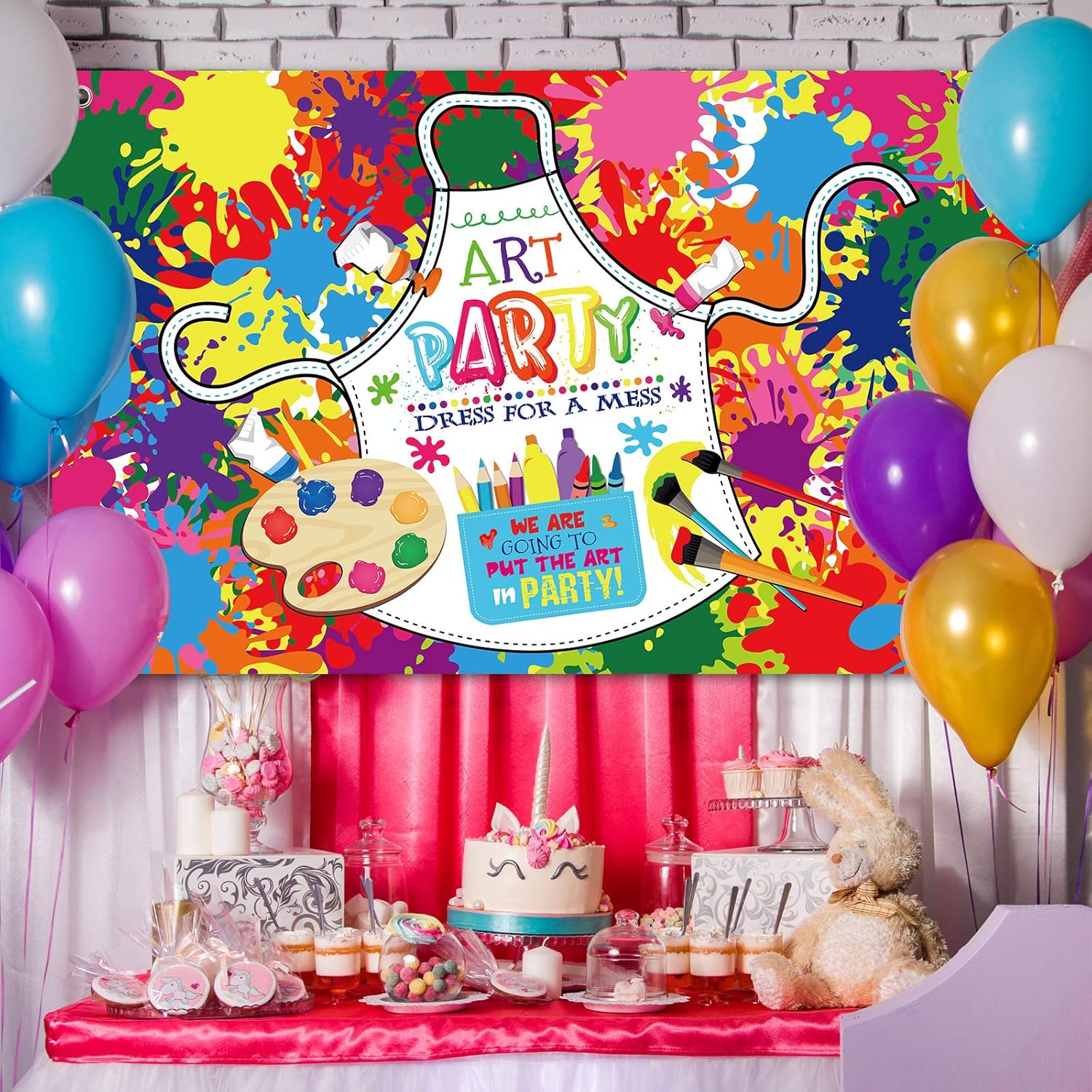 Art Paint Party Backdrop with Hanging Ribbon