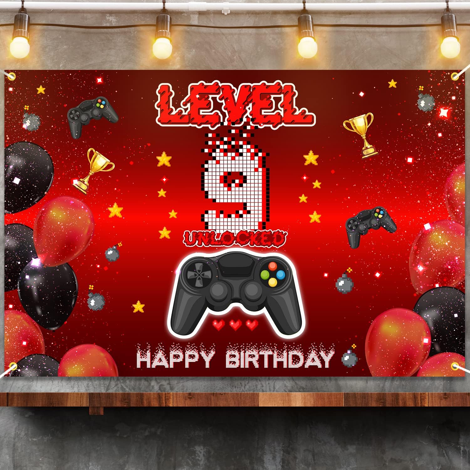 Level 9 Unlocked Birthday Backdrop Banner Decor Sign