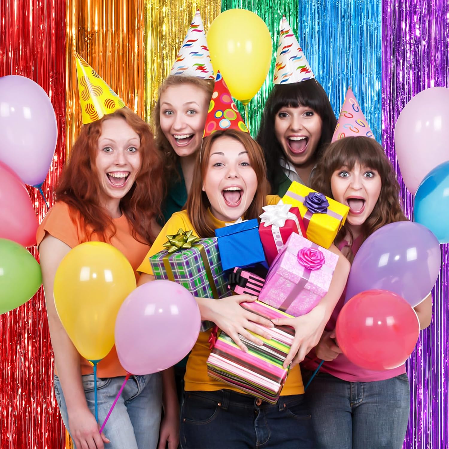 Rainbow Foil Curtain Streamers 2 Pack for Parties
