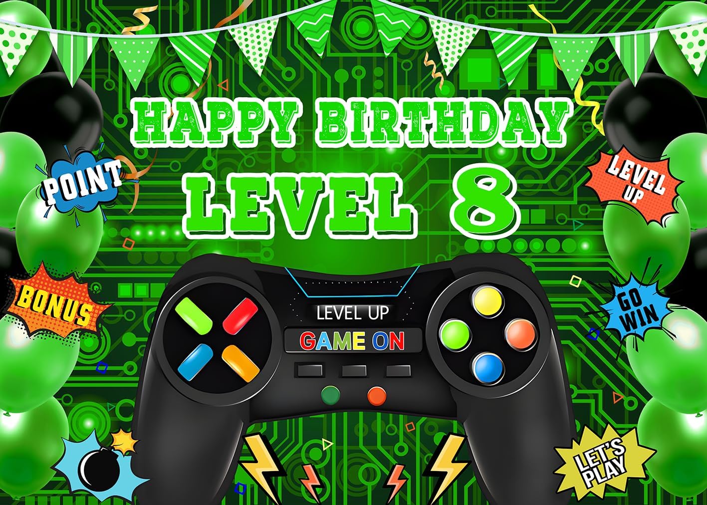 Video Game Level 8 Birthday Backdrop 7x5ft