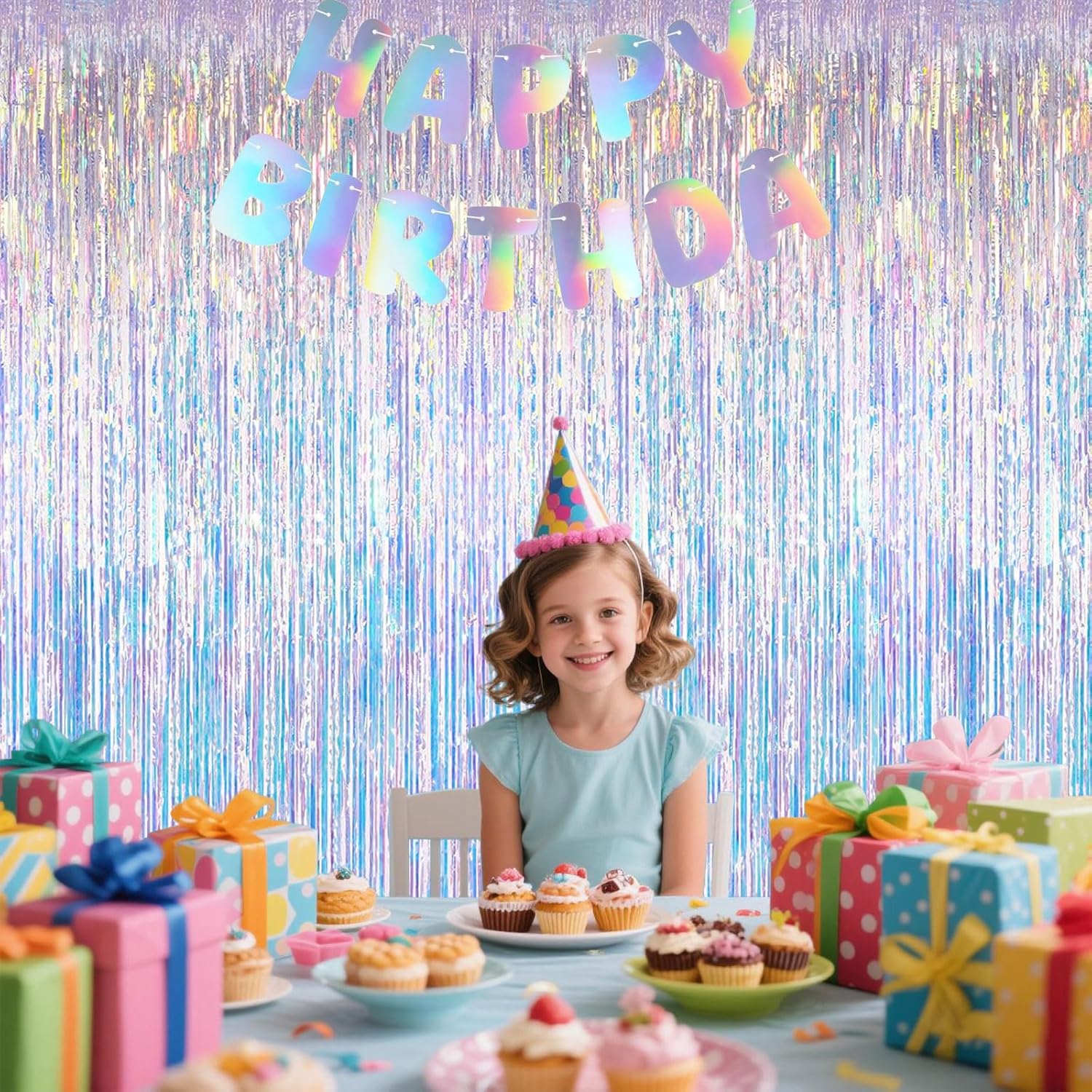 Iridescent Party Decorations Fringe Backdrop