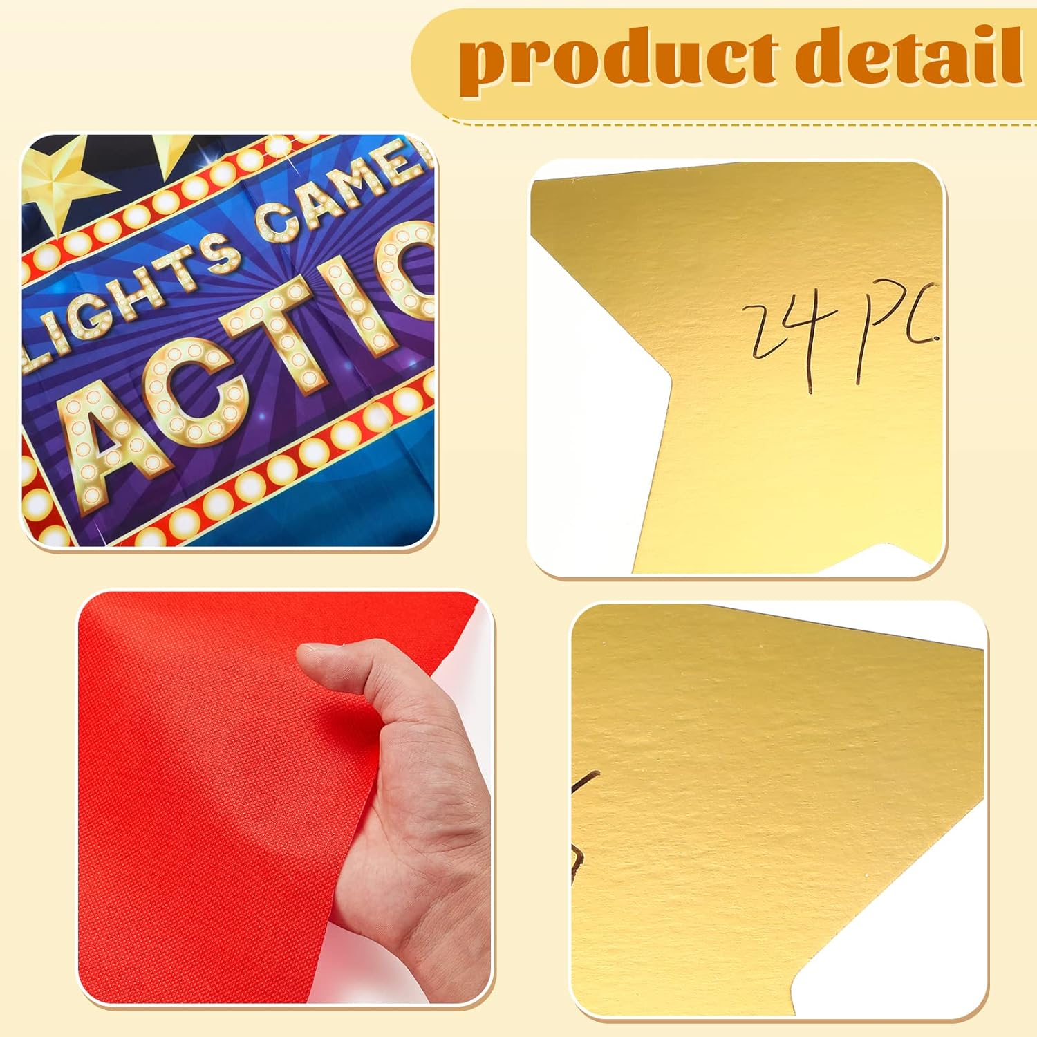 Frienda 6x5ft Movie Photo Backdrop with Red Carpet Runner and Star Cutouts