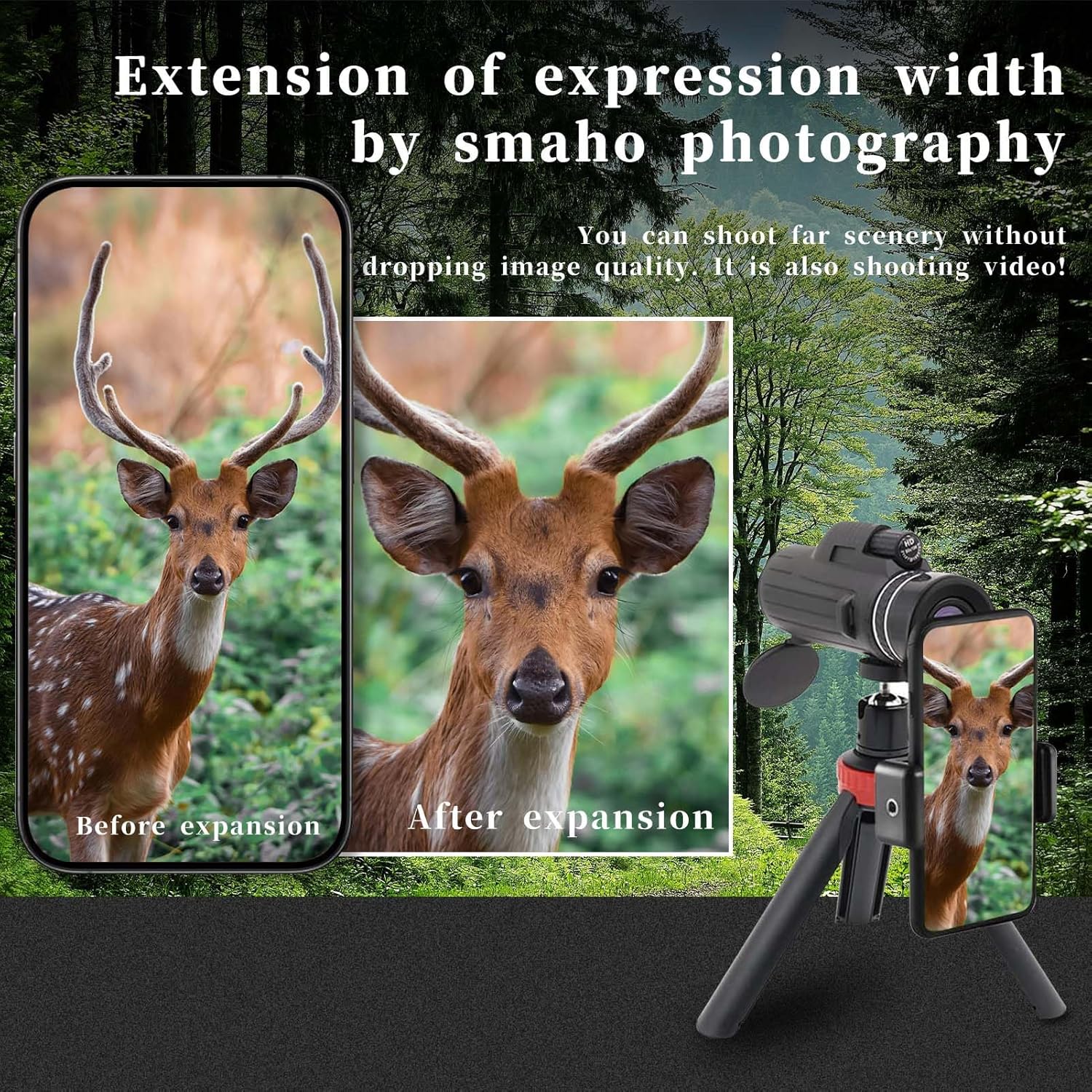 High Magnification Monocular with BAK-4 Prism for Smartphone and Hiking