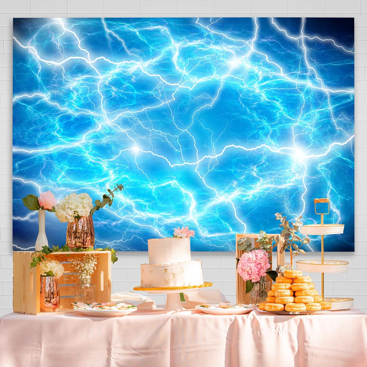 Lightning Sky Backdrop 7x5ft Blue Storm Background