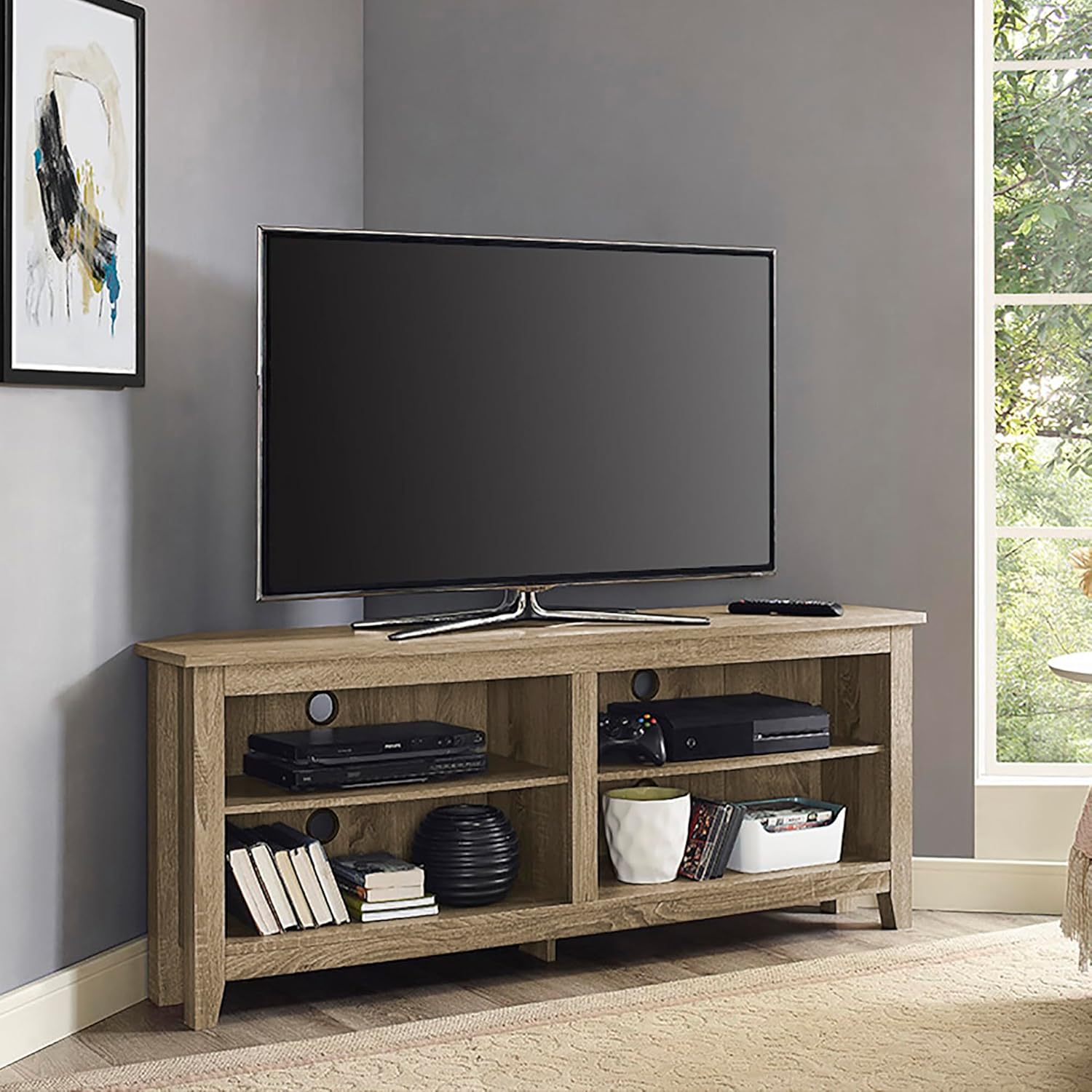 Walker Edison Maxwell Classic 2 Shelf Corner TV Stand