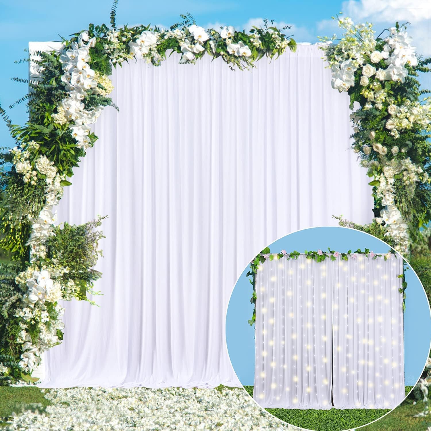 AK Trading Co 10x10ft White Polyester Backdrop Curtains