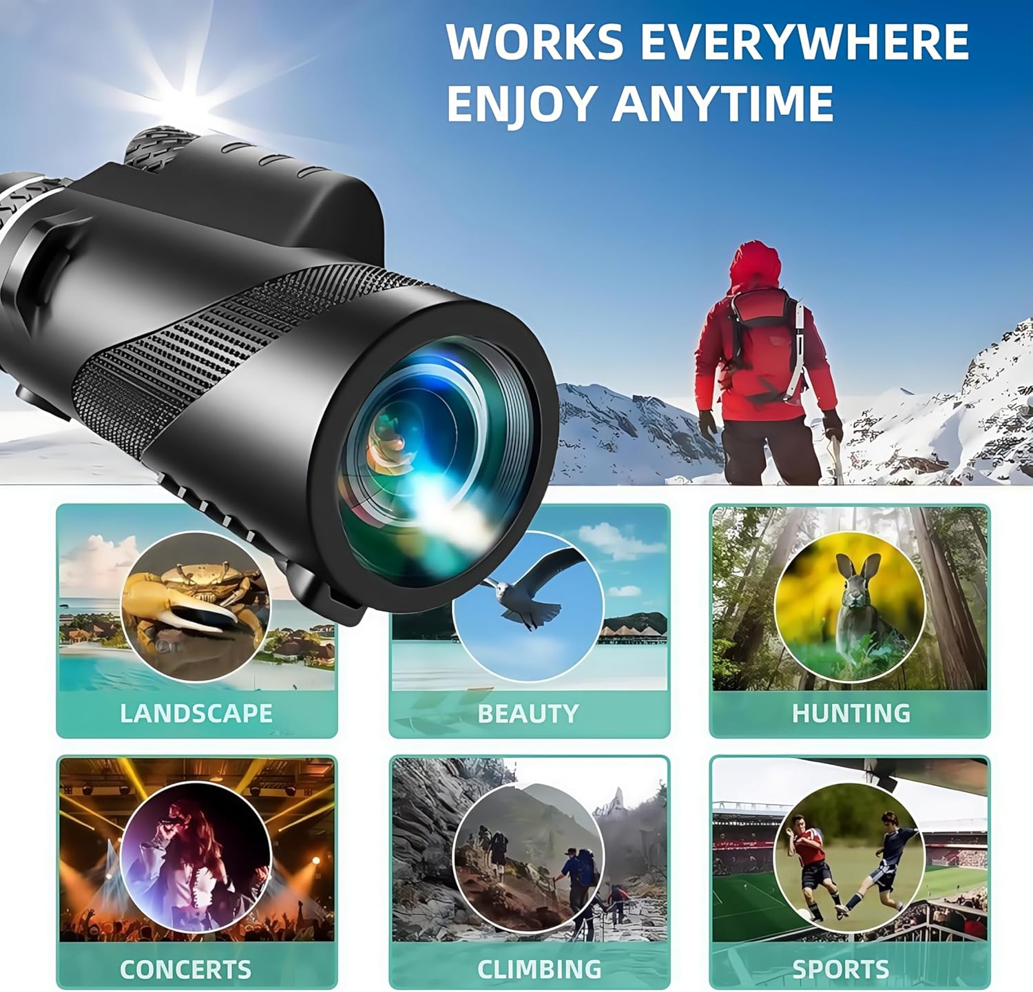 80x100 Power Monocular for Smartphone Stargazing Hunting Bird Watching