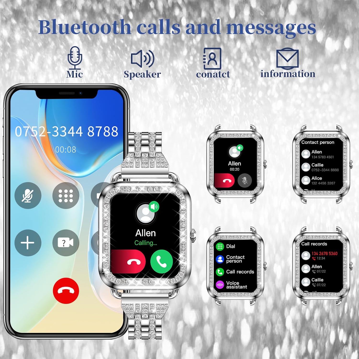 Diamond Smart Watch for Women with HD Touch Screen