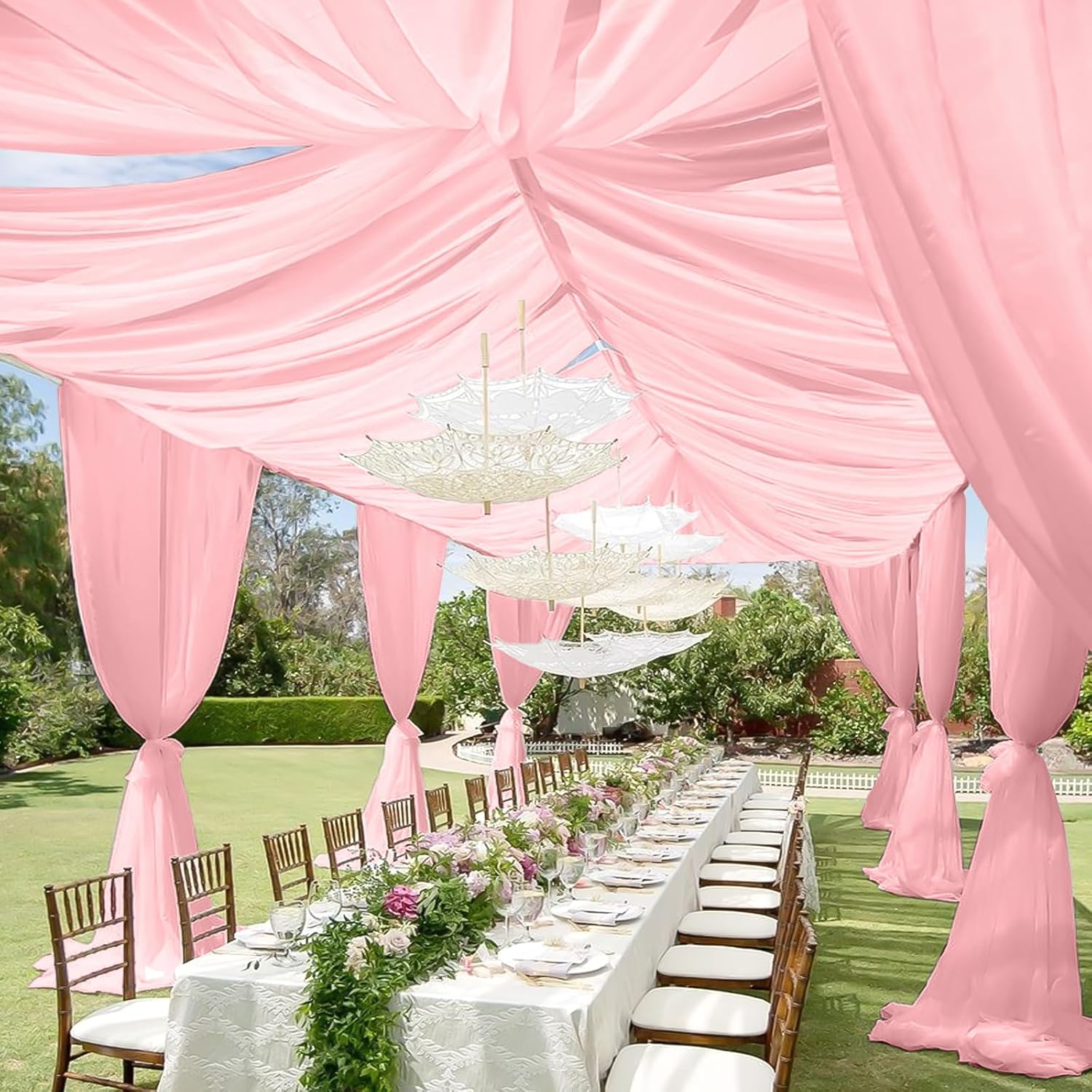 6 Panels Dusty Rose Ceiling Drapes for Wedding and Events