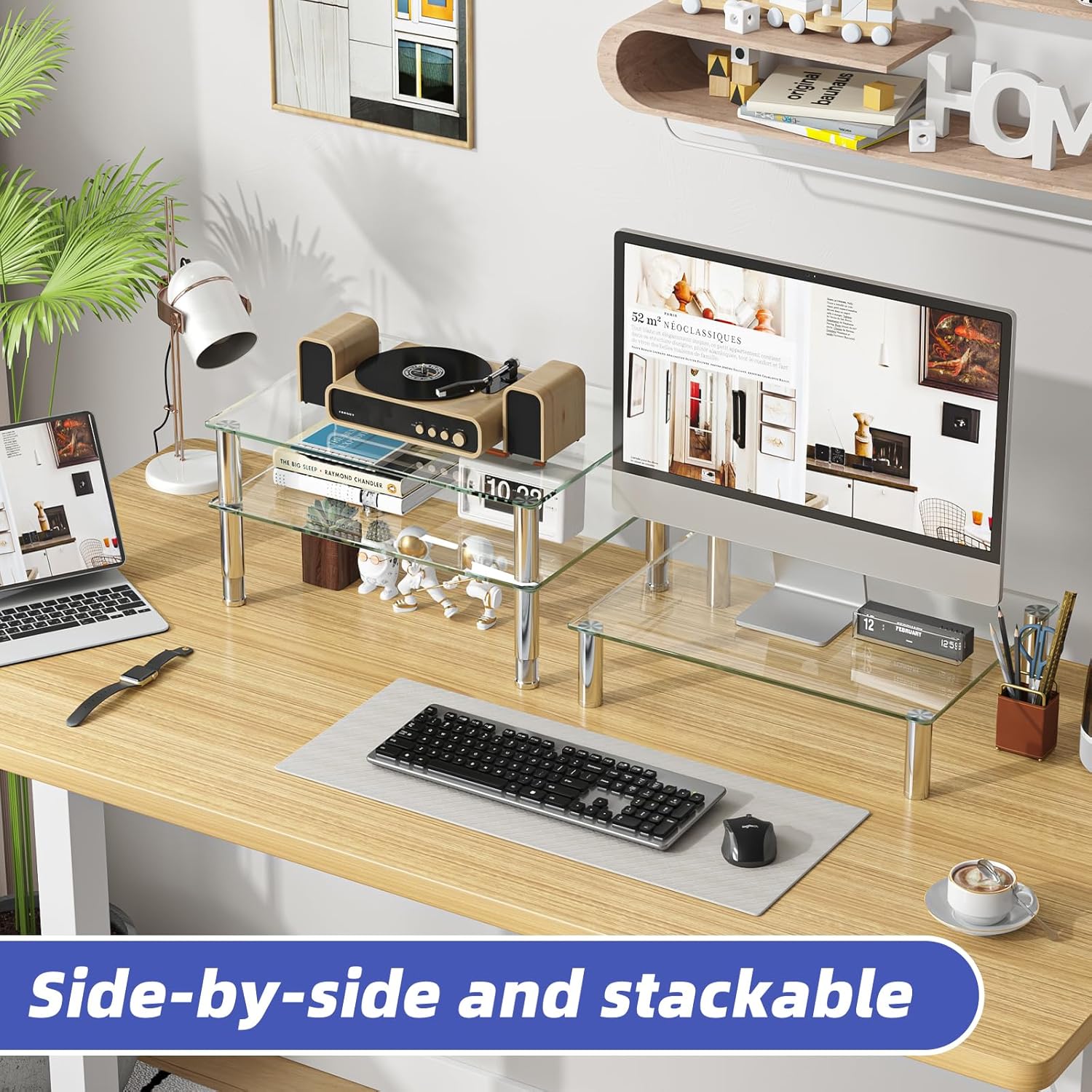 Simple Trending 2 Pack Monitor Stand with Height Adjust and Tempered Glass