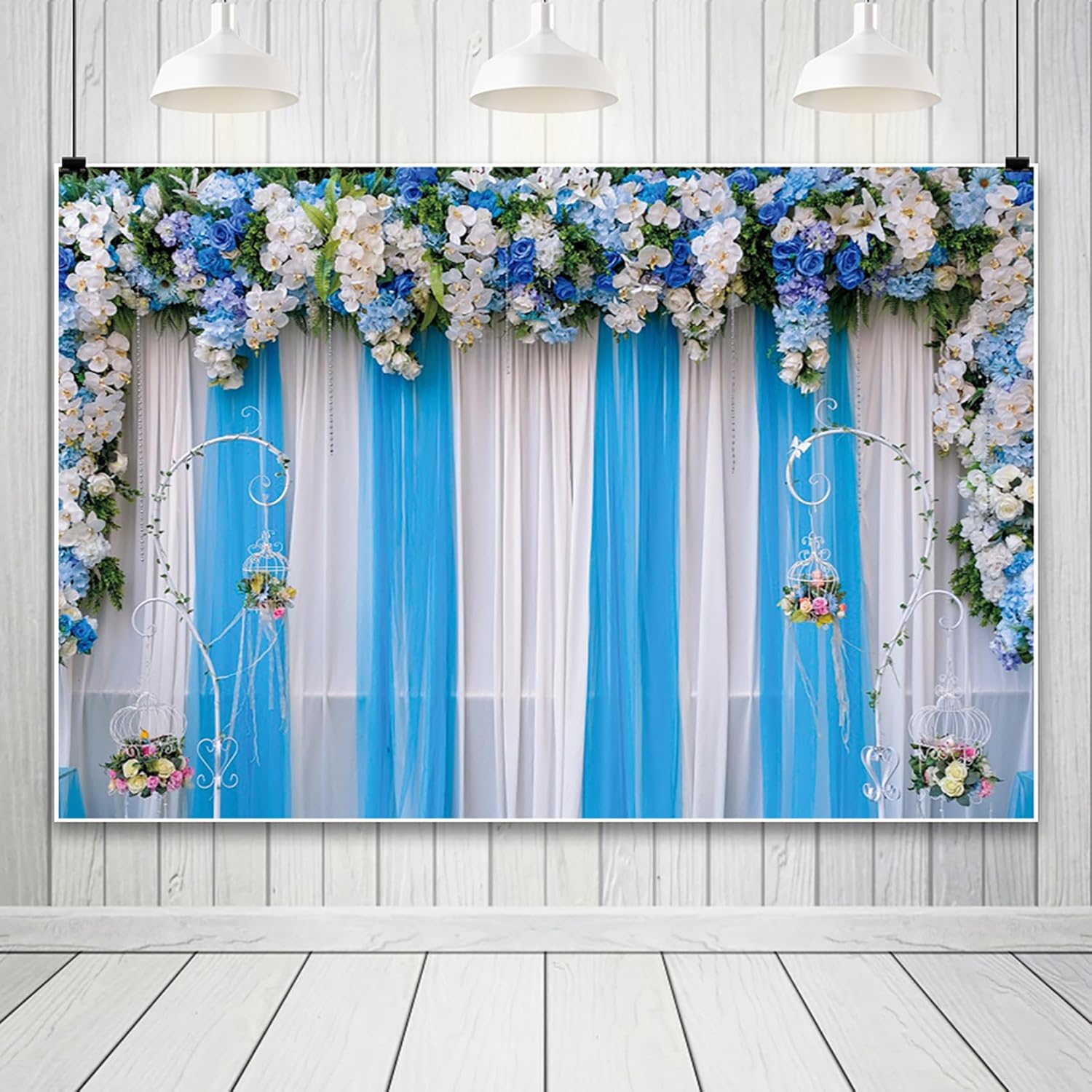 10x8ft White and Blue Tulle Wedding Backdrop