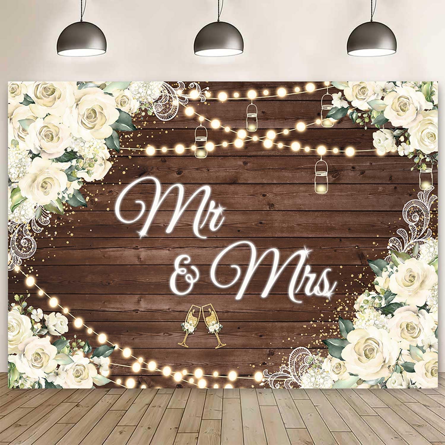 7x5ft Floral Mr And Mrs Photo Booth Backdrop